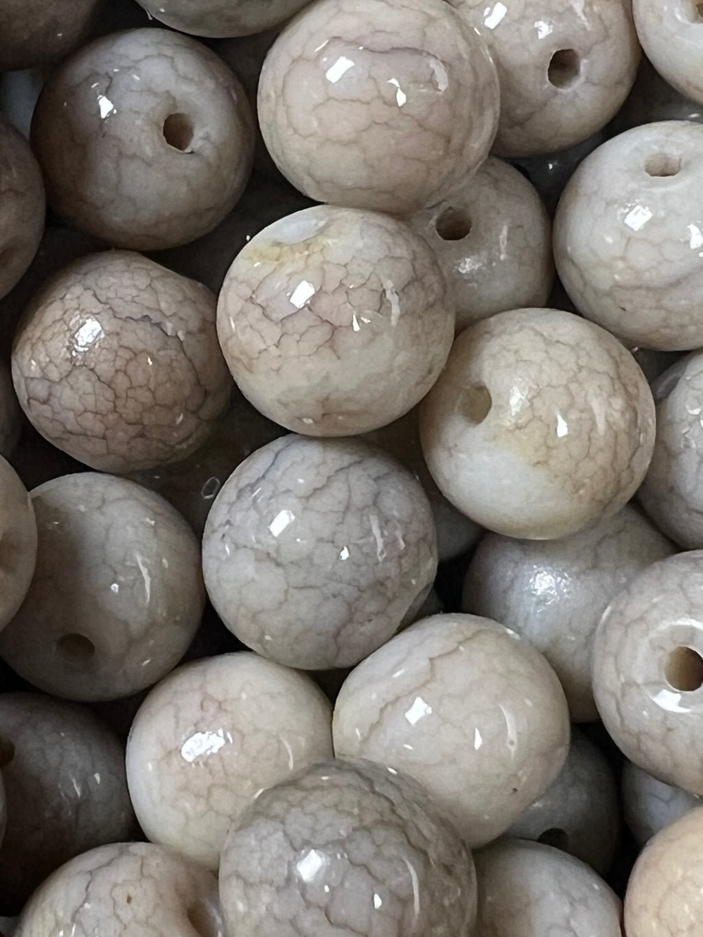 35 10mm Opaque Crackle Glass Beads Tan