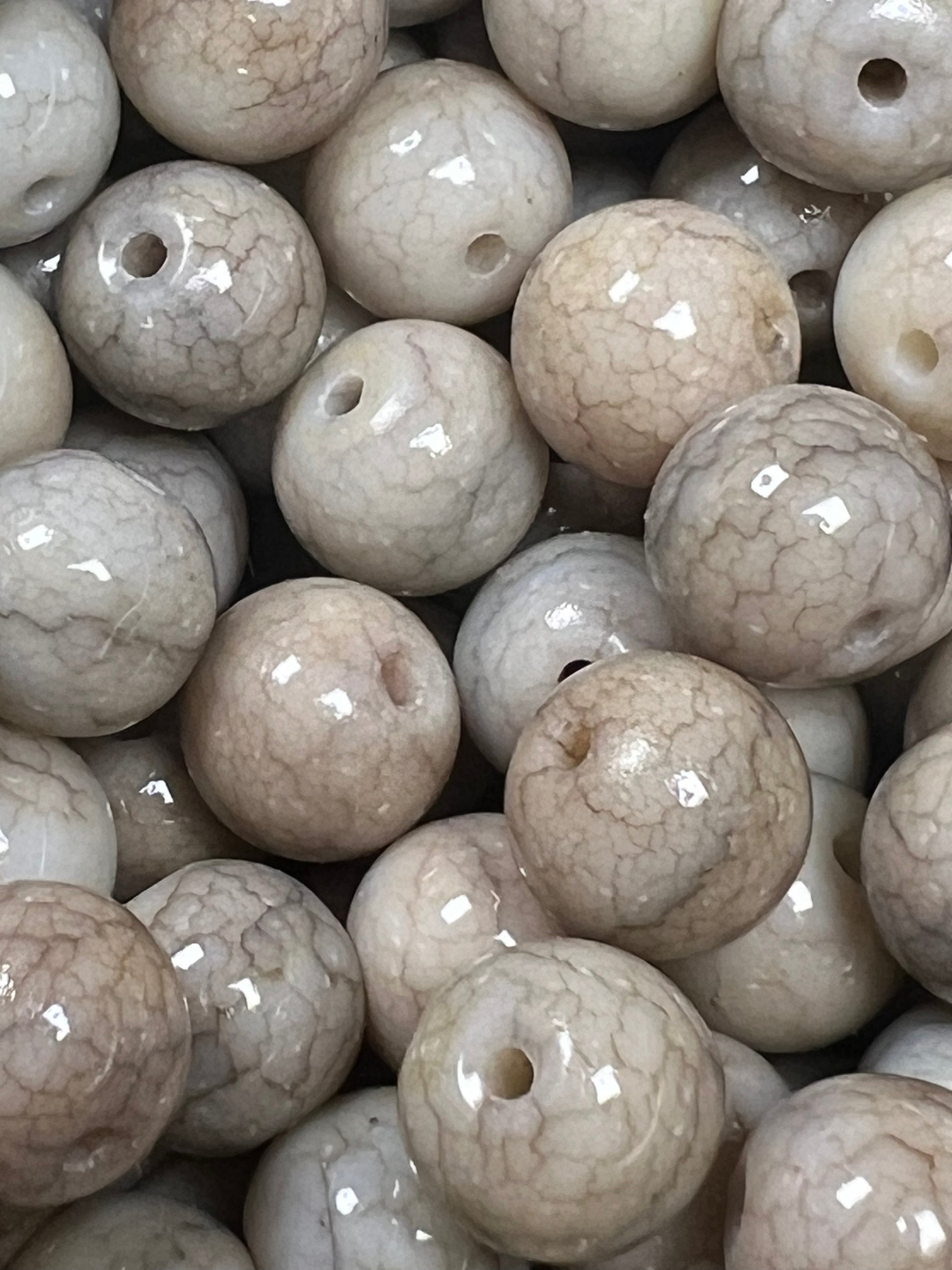 35 10mm Opaque Crackle Glass Beads Tan