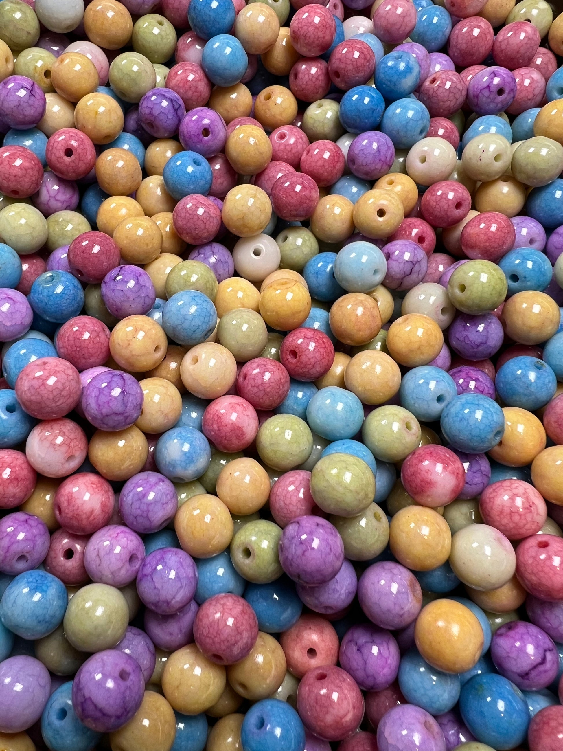 35 10mm Opaque Crackle Glass Beads Colorful