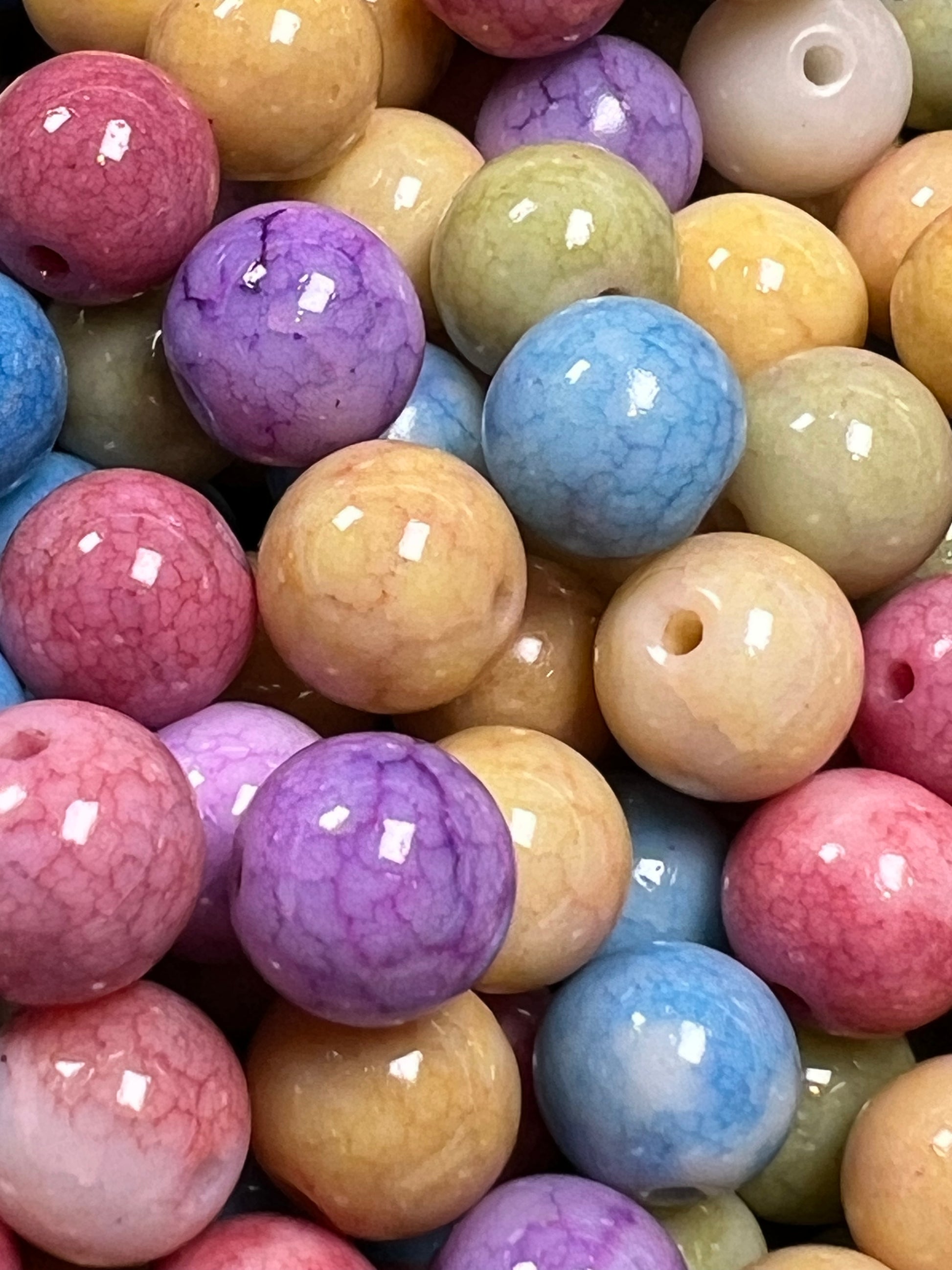 35 10mm Opaque Crackle Glass Beads Colorful
