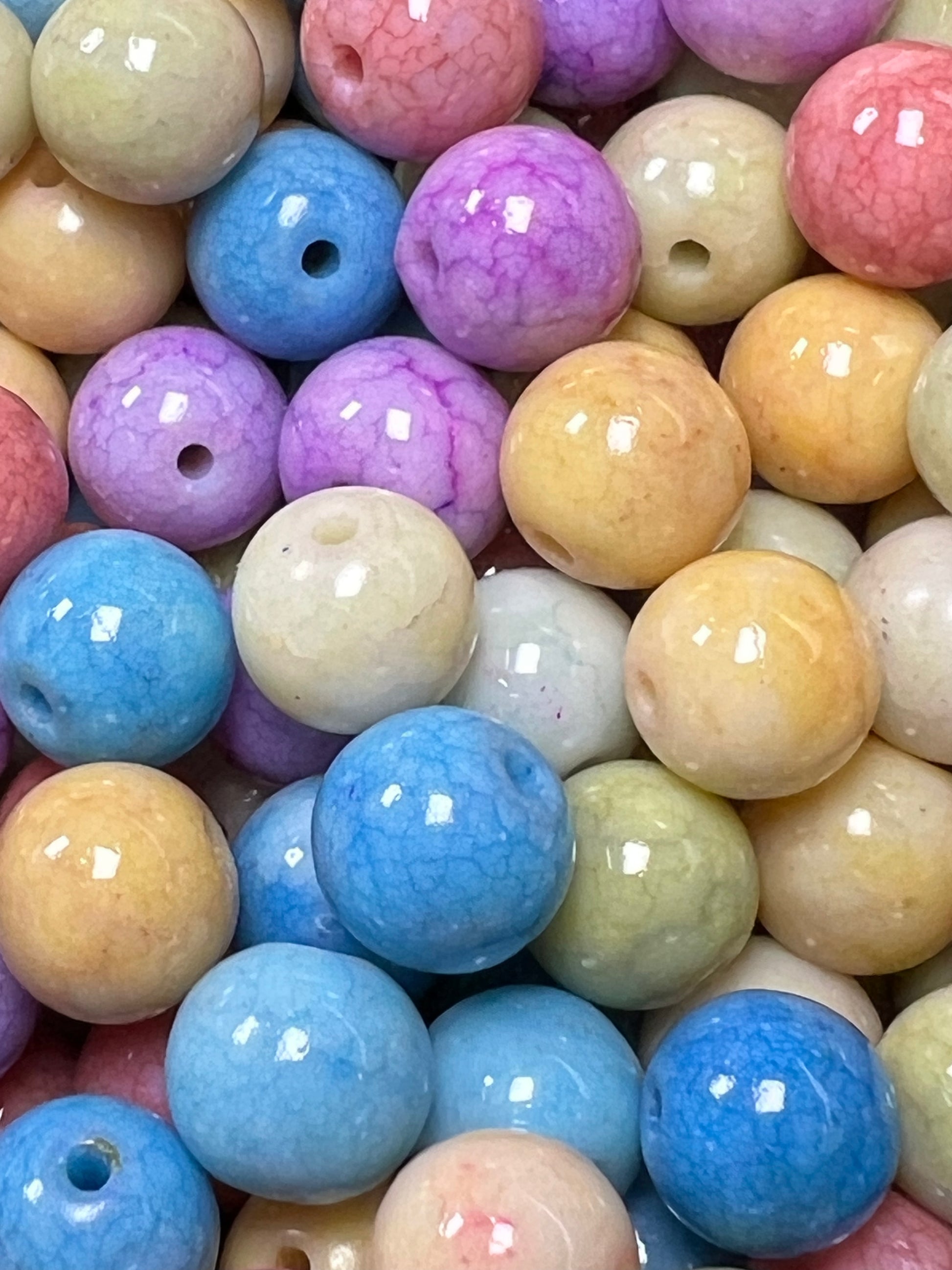 35 10mm Opaque Crackle Glass Beads Colorful