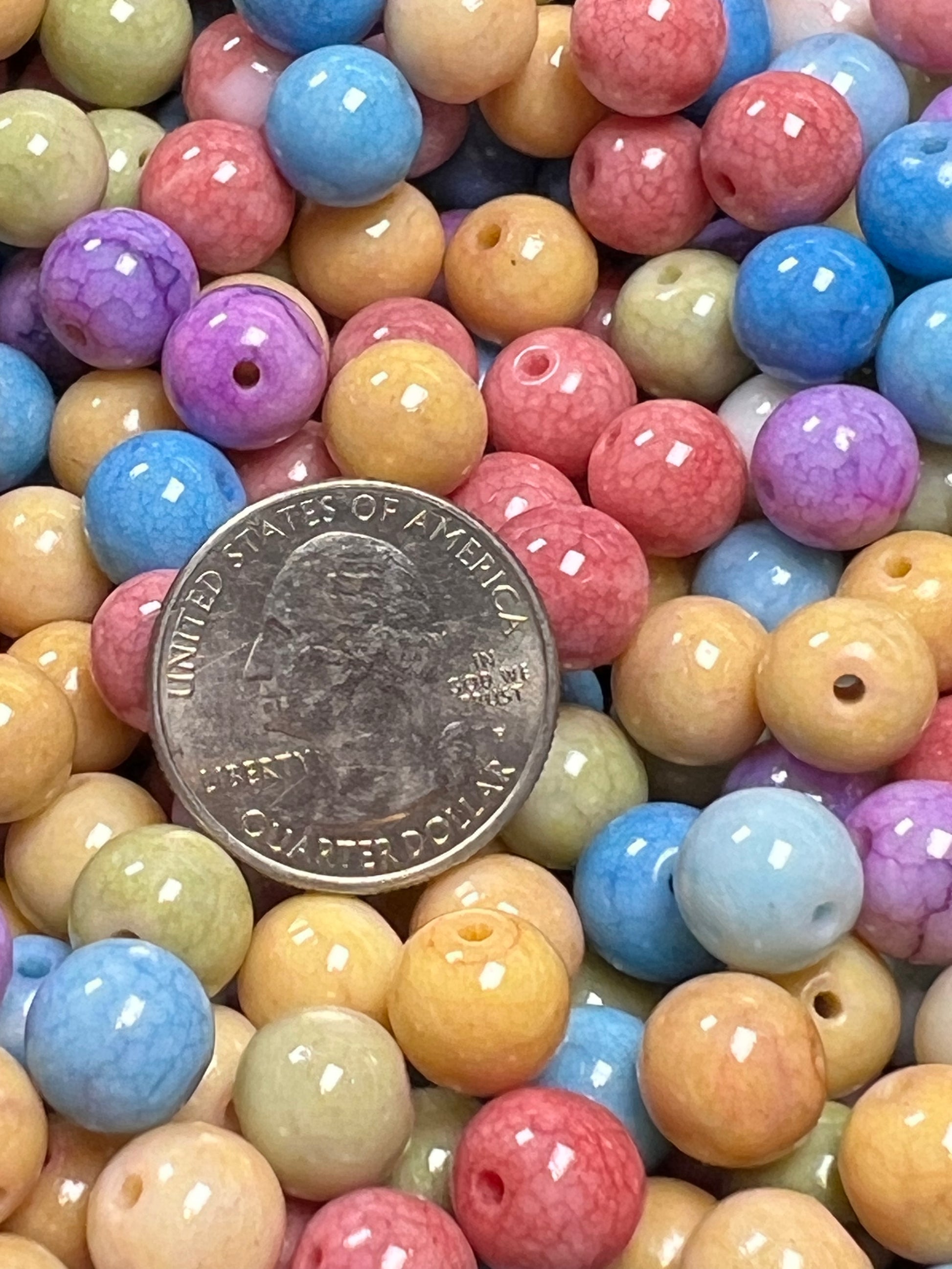 35 10mm Opaque Crackle Glass Beads Colorful