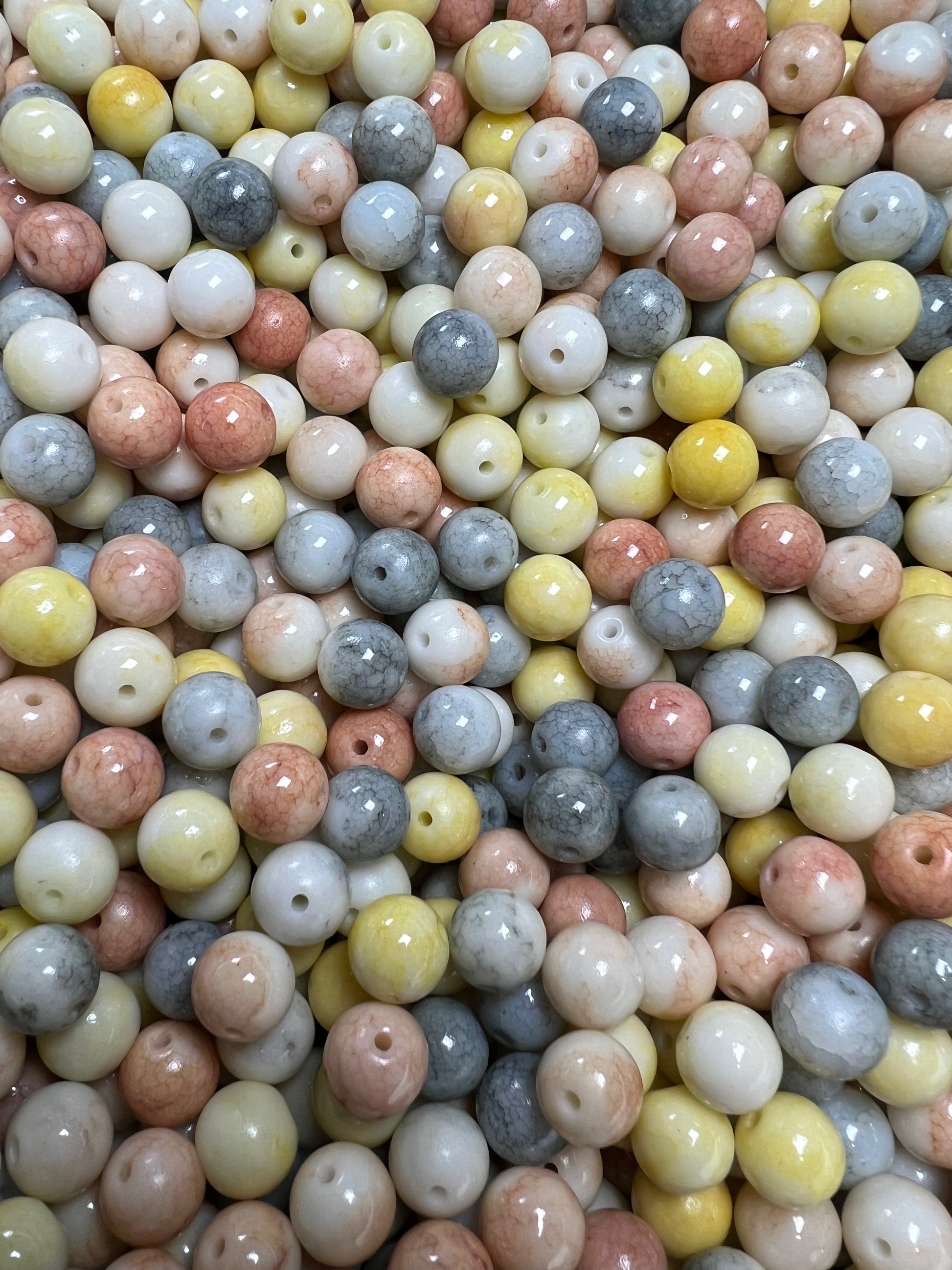 35 10mm Opaque Crackle Glass Beads Champagne Yellow