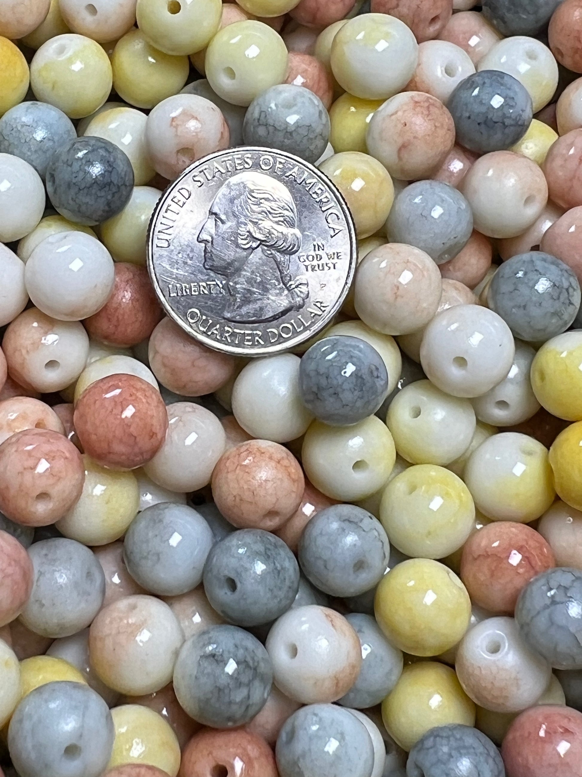 35 10mm Opaque Crackle Glass Beads Champagne Yellow