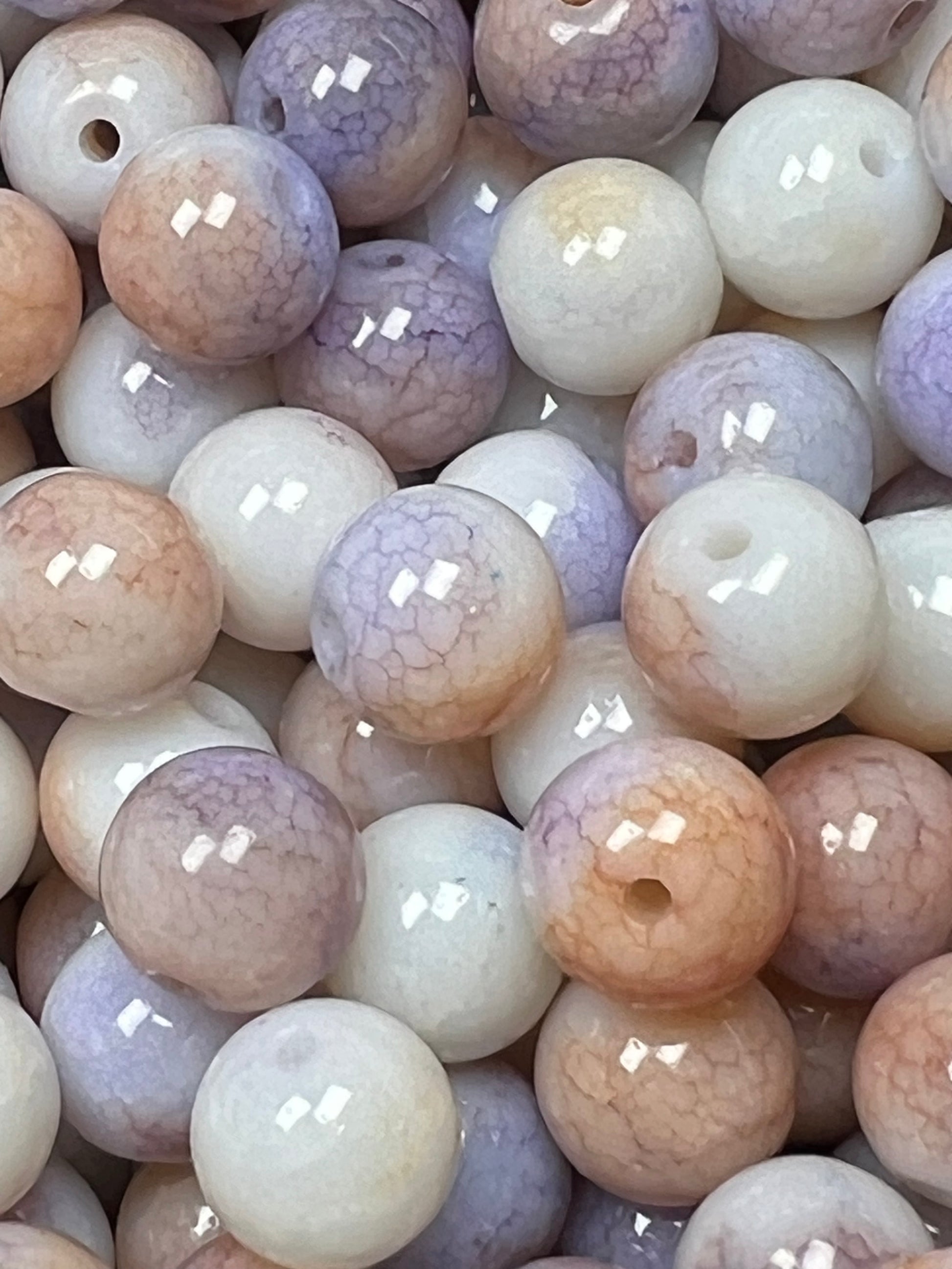 35 10mm Opaque Crackle Glass Beads Peach Puff