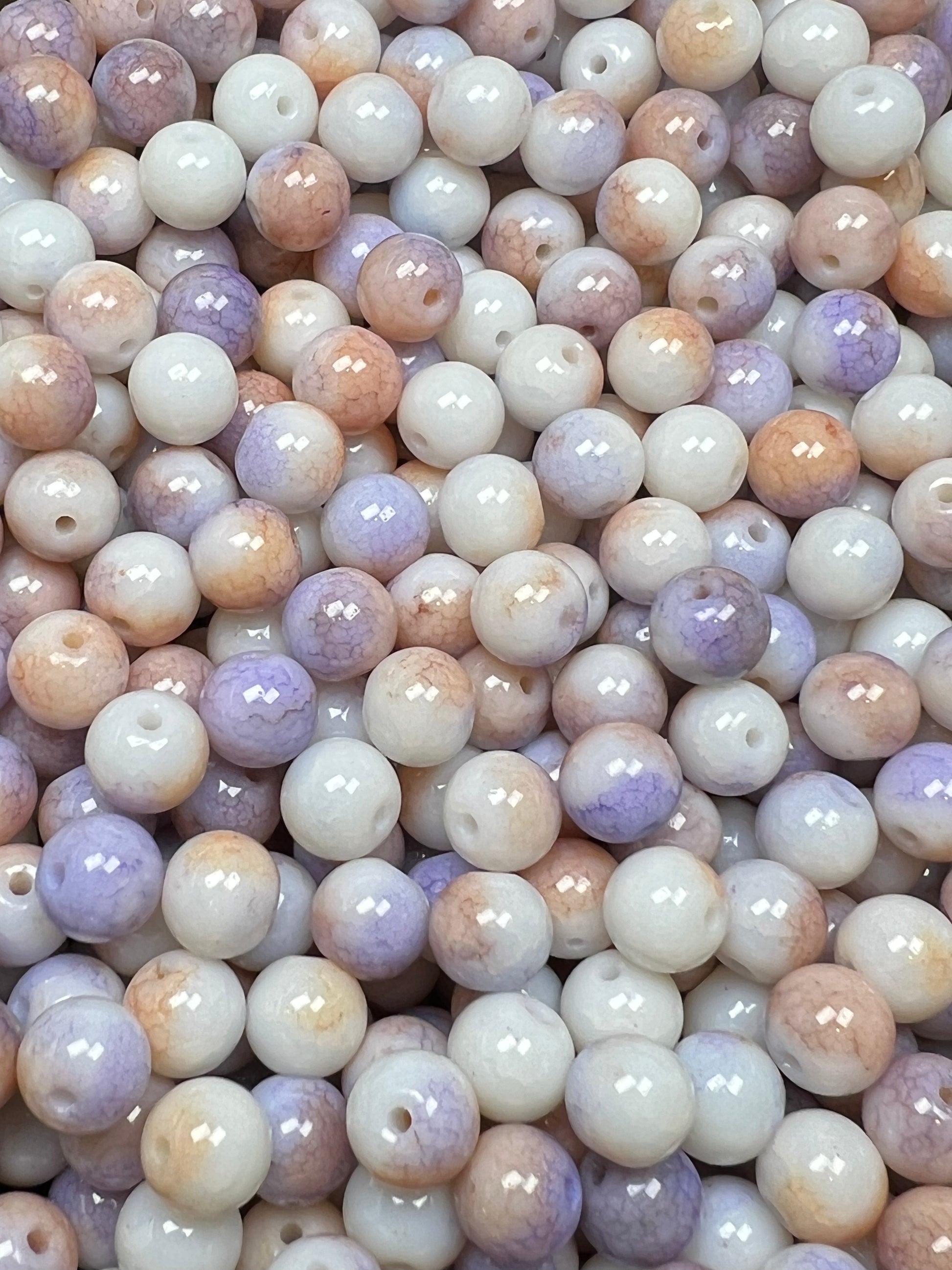 35 10mm Opaque Crackle Glass Beads Peach Puff