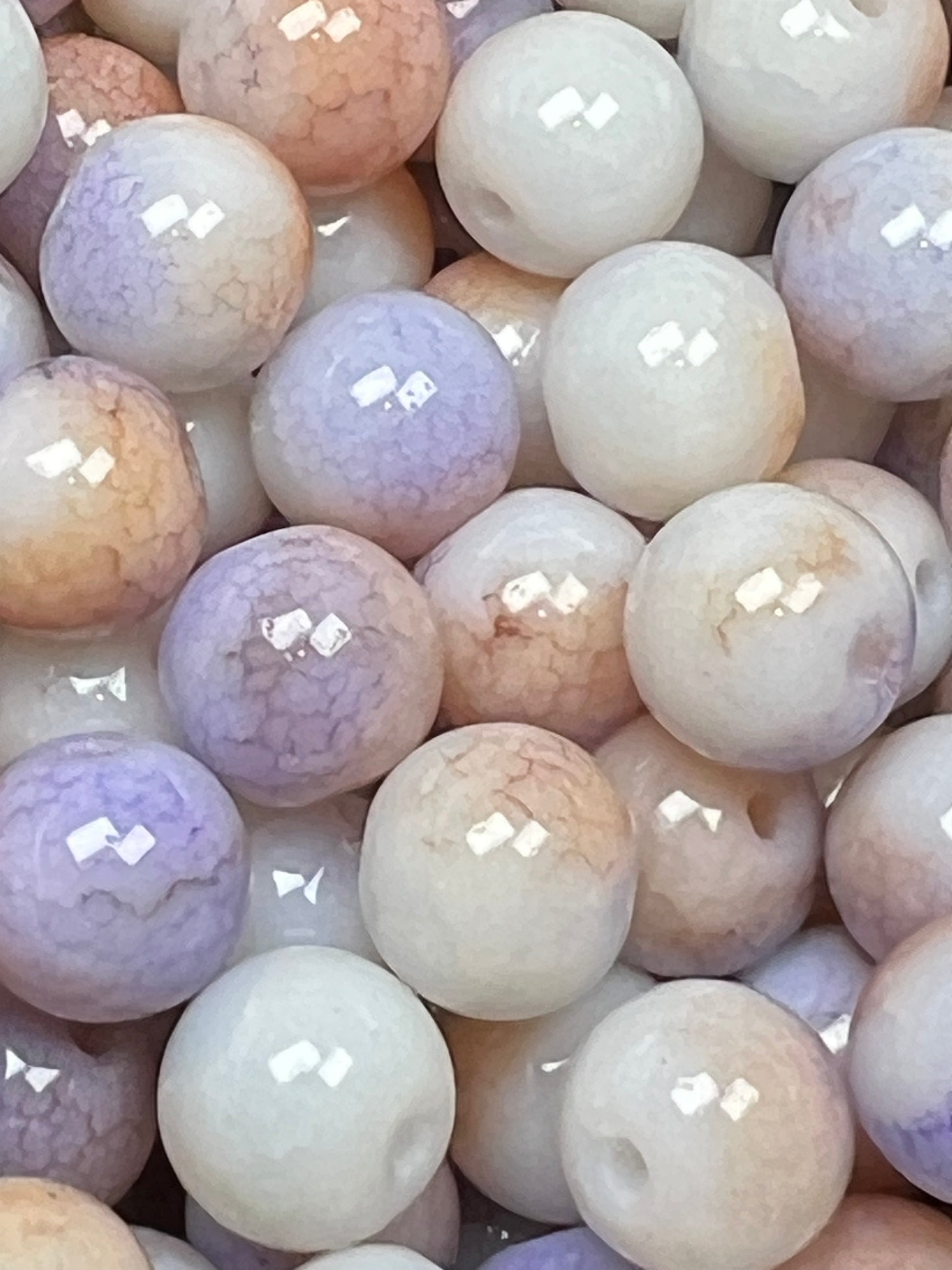 35 10mm Opaque Crackle Glass Beads Peach Puff