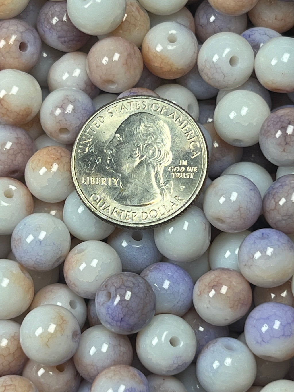 35 10mm Opaque Crackle Glass Beads Peach Puff