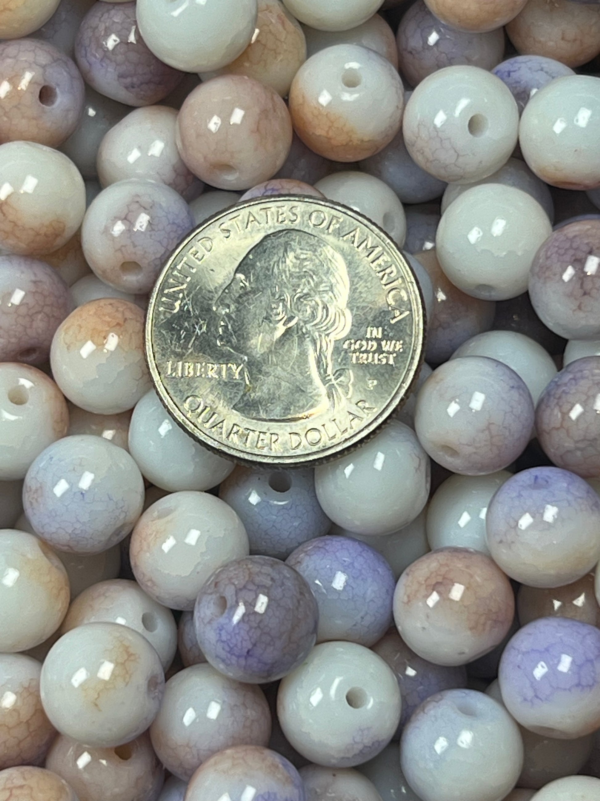 35 10mm Opaque Crackle Glass Beads Peach Puff