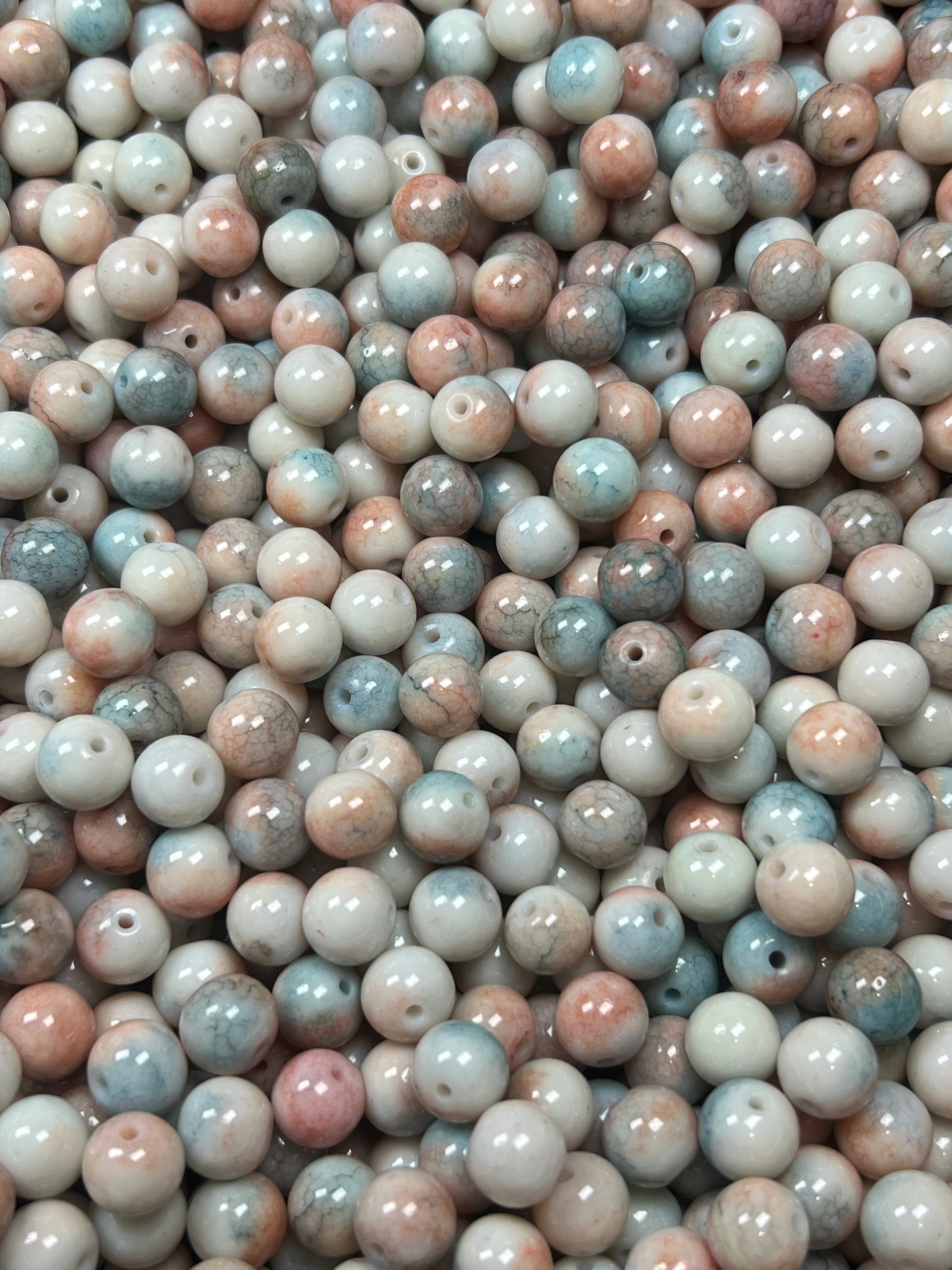 35 10mm Opaque Crackle Glass Beads Sandy Brown