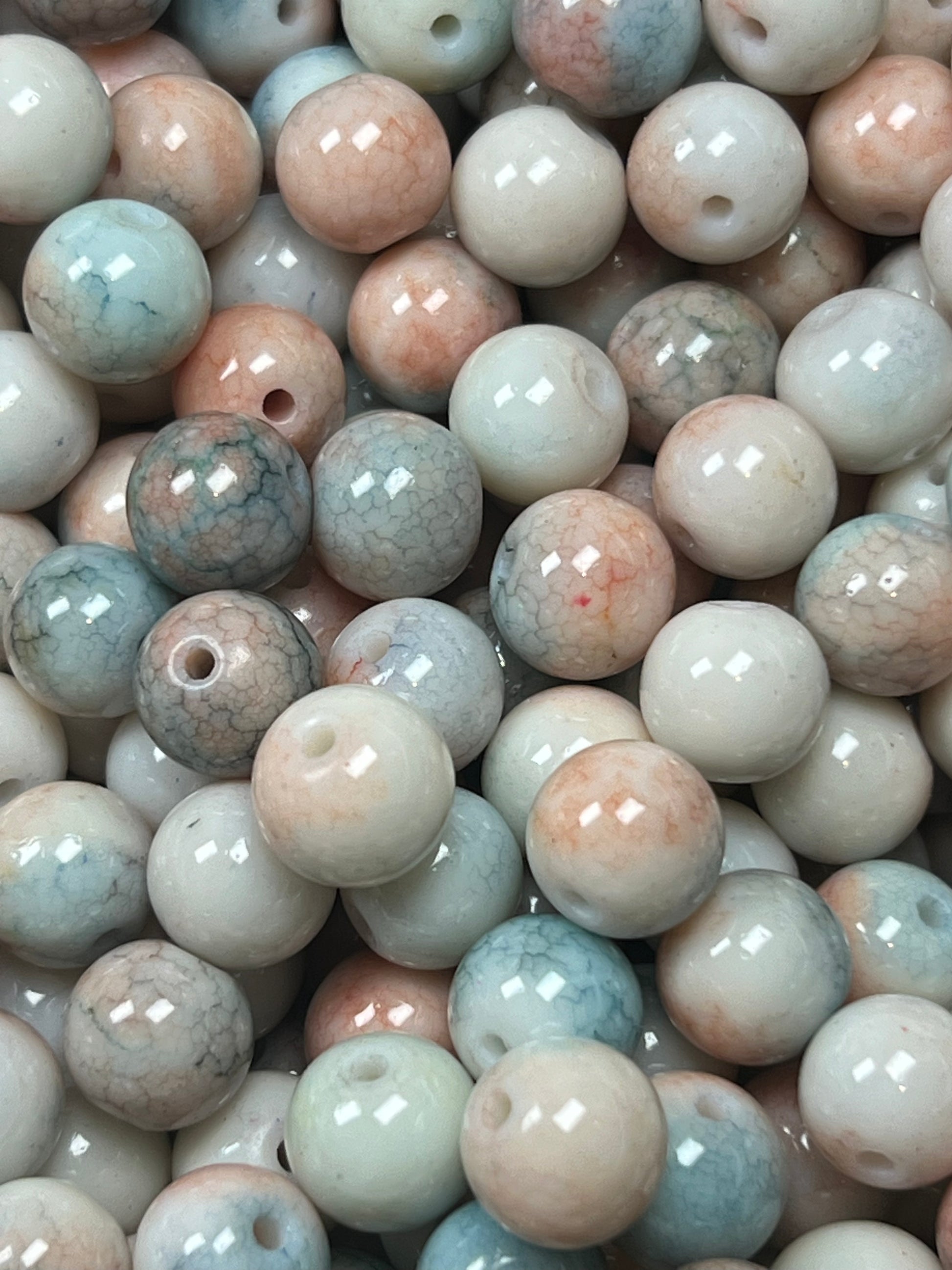 35 10mm Opaque Crackle Glass Beads Sandy Brown