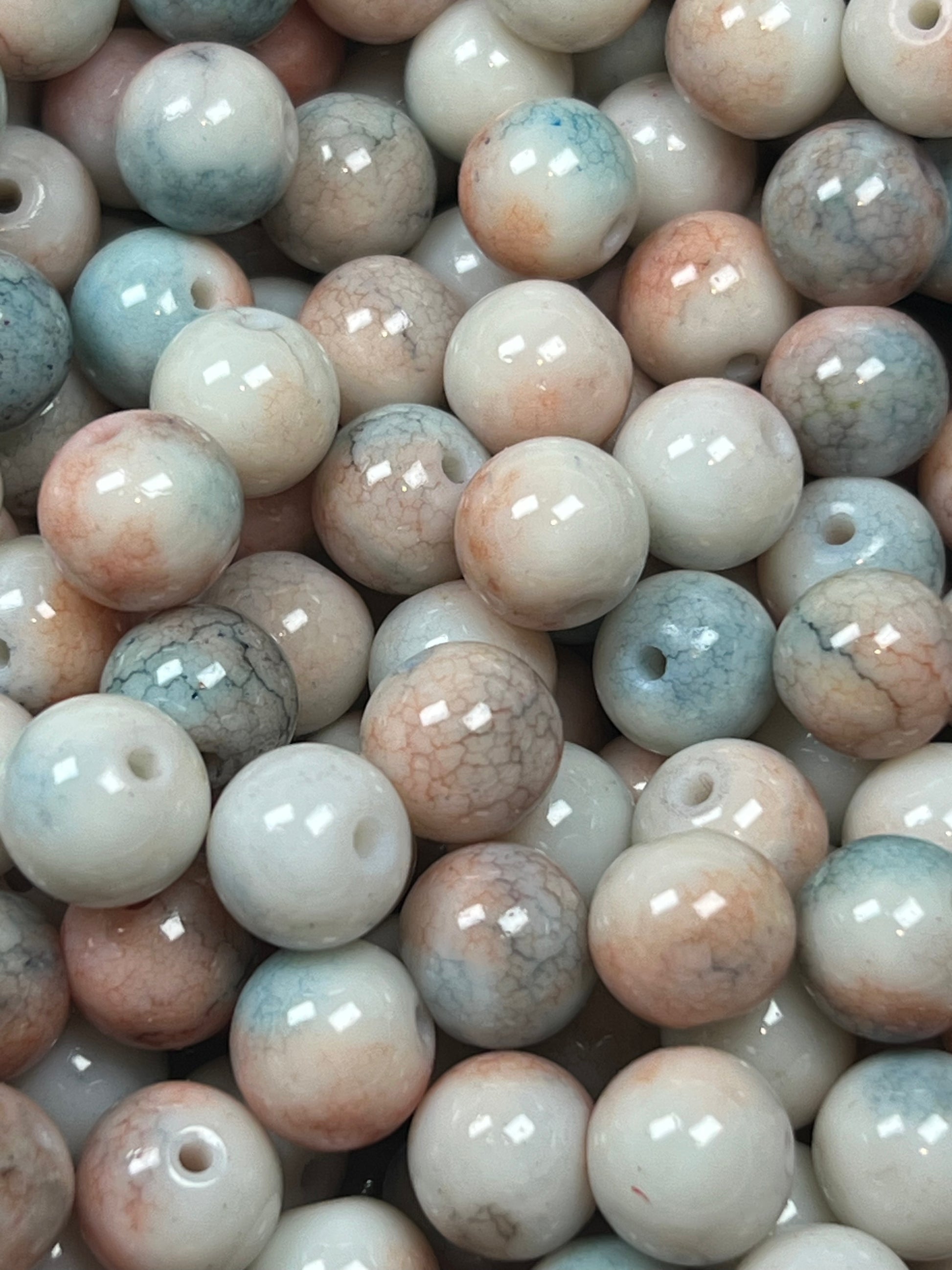 35 10mm Opaque Crackle Glass Beads Sandy Brown