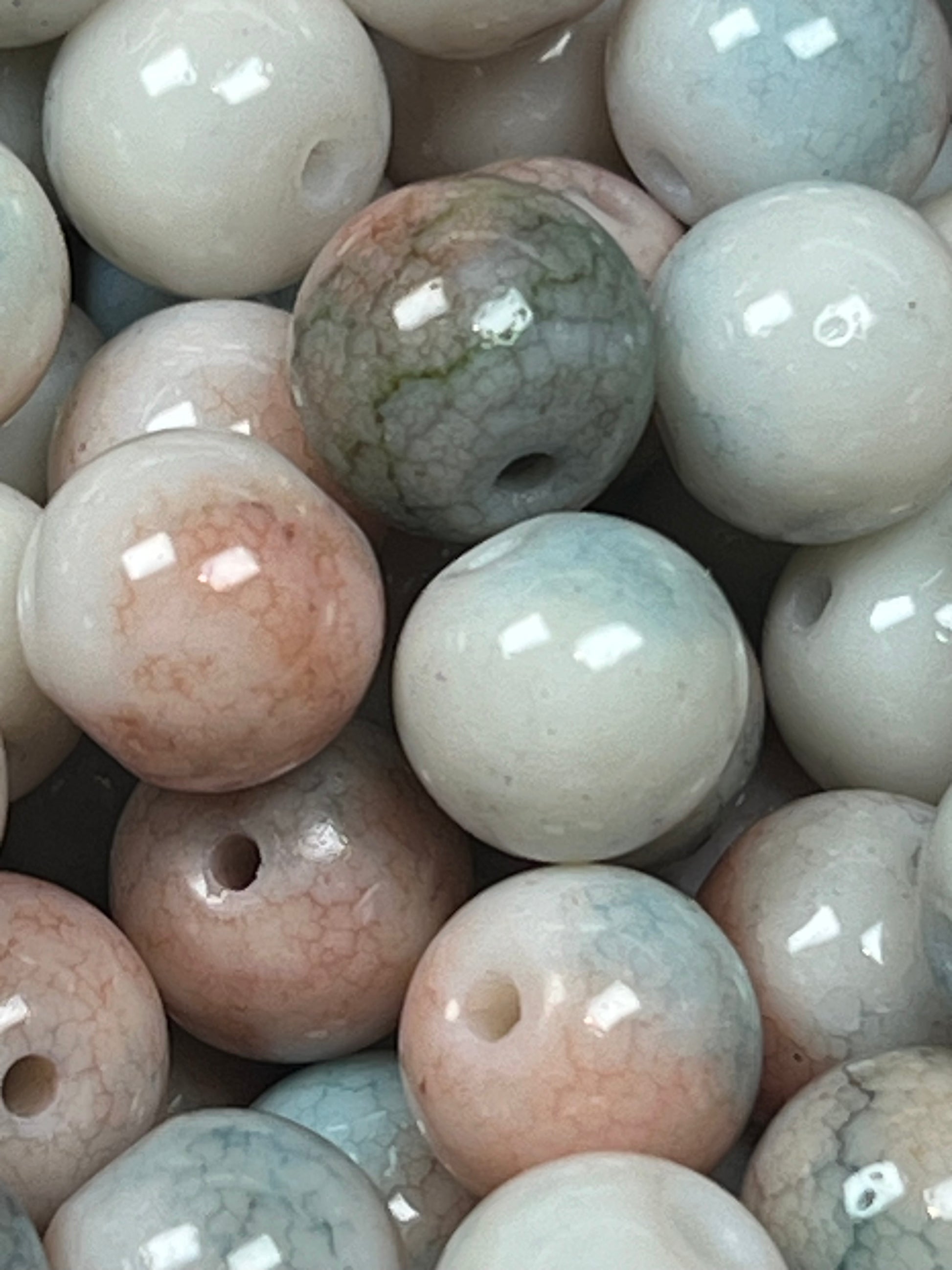 35 10mm Opaque Crackle Glass Beads Sandy Brown