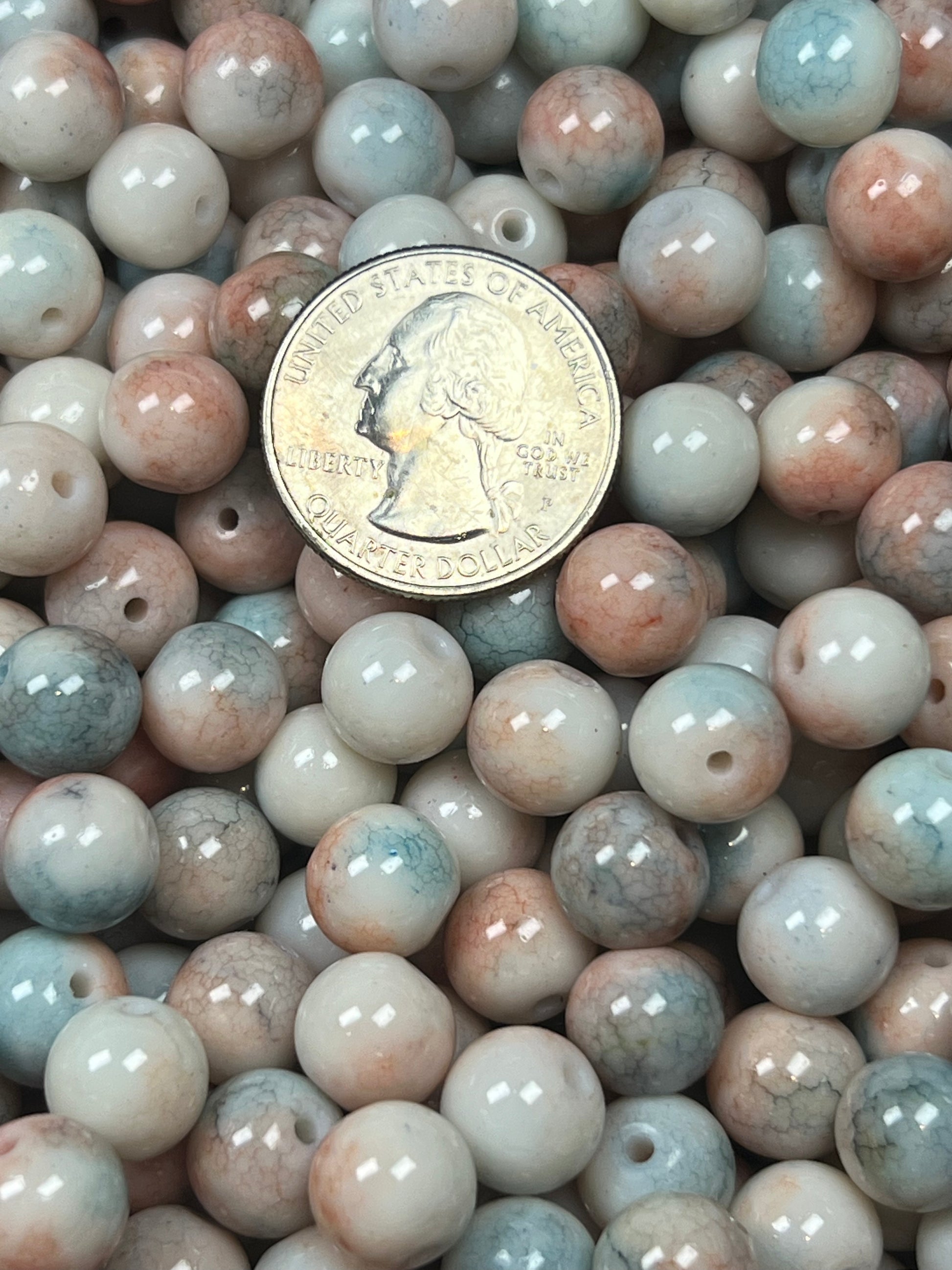35 10mm Opaque Crackle Glass Beads Sandy Brown