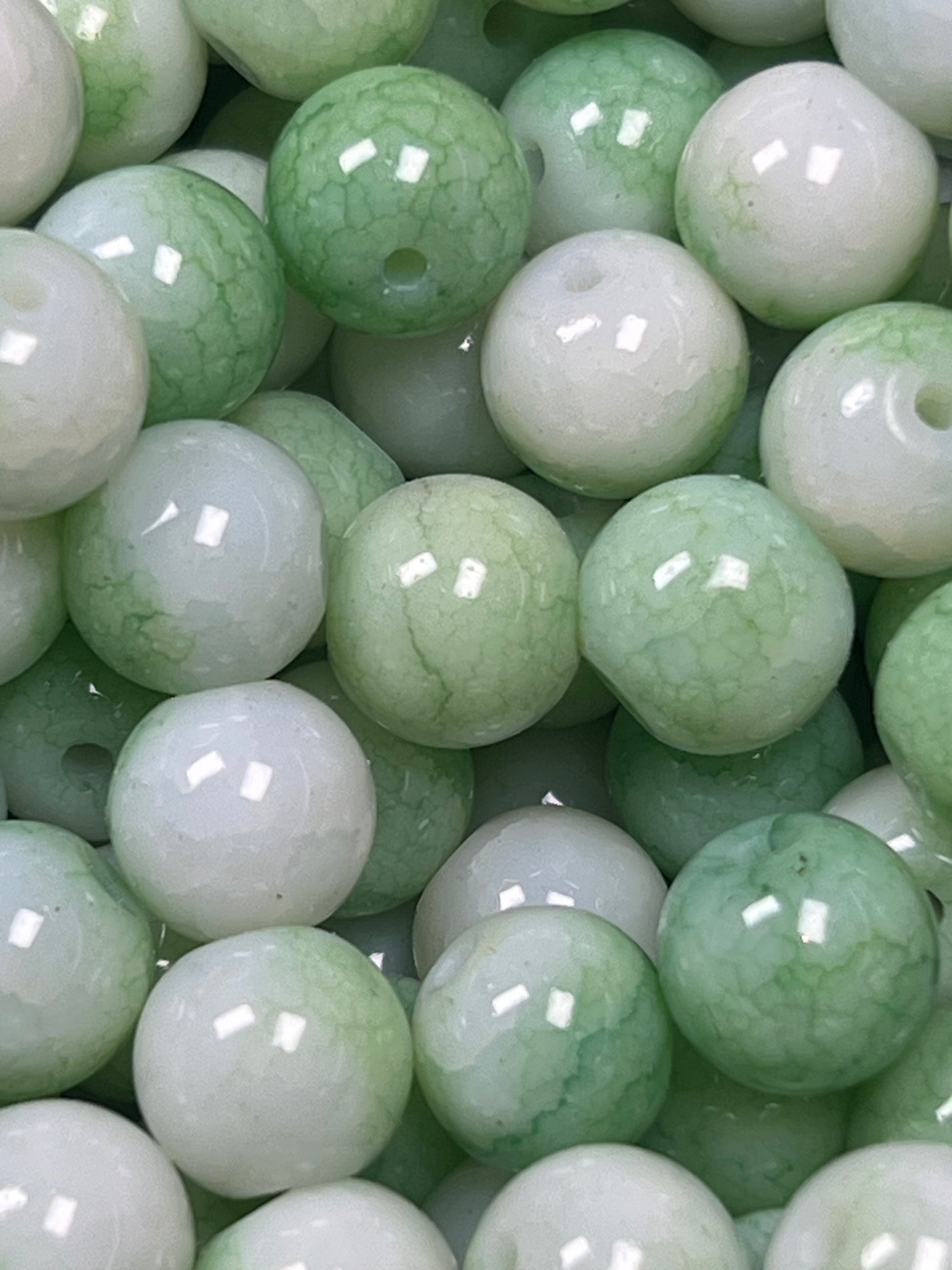 35 10mm Opaque Crackle Glass Beads Medium Aquamarine