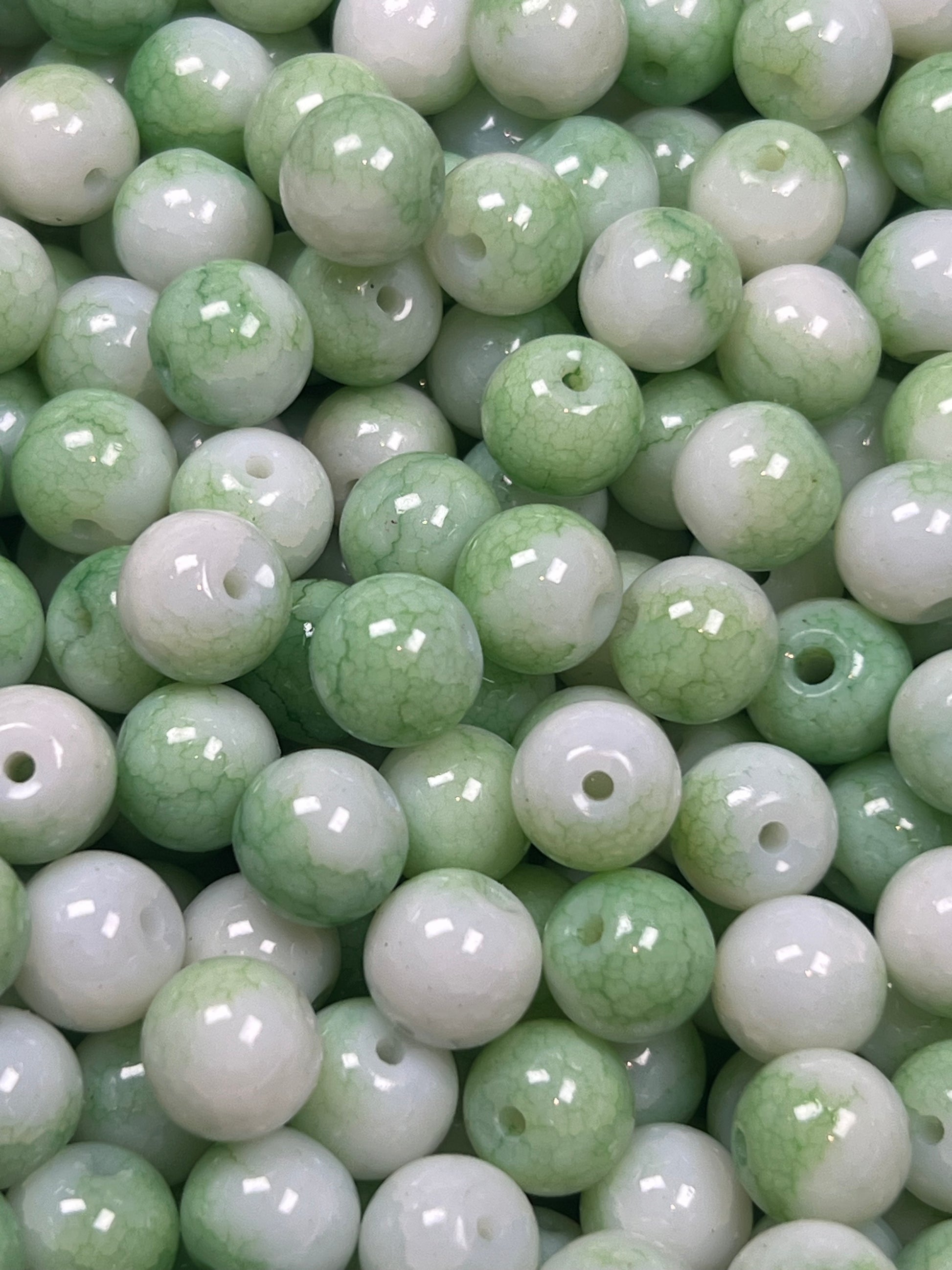 35 10mm Opaque Crackle Glass Beads Medium Aquamarine
