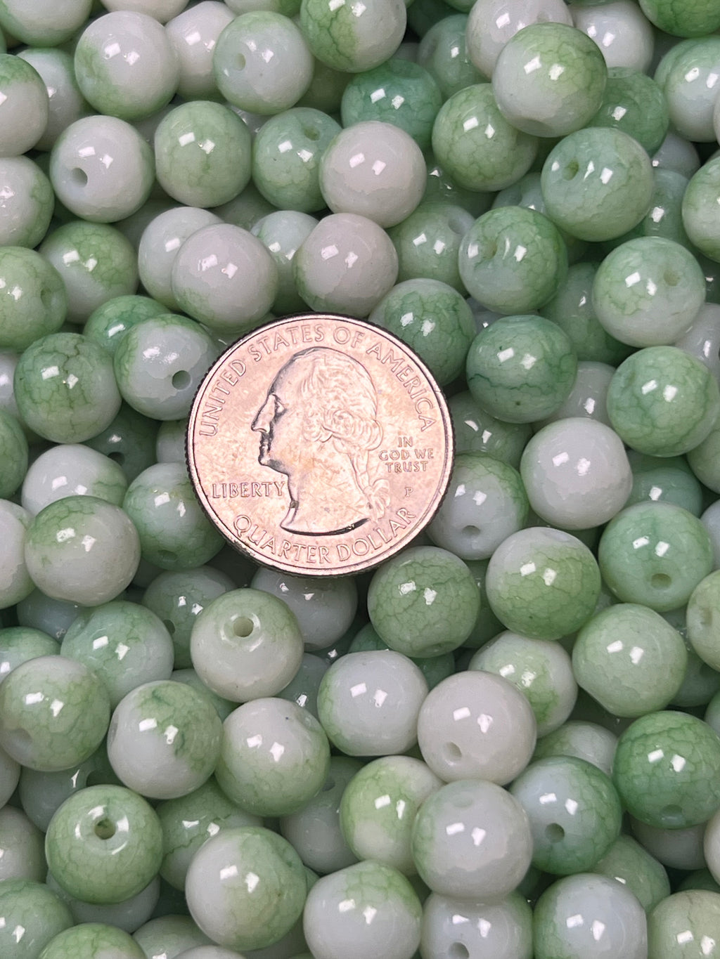 35 10mm Opaque Crackle Glass Beads Medium Aquamarine