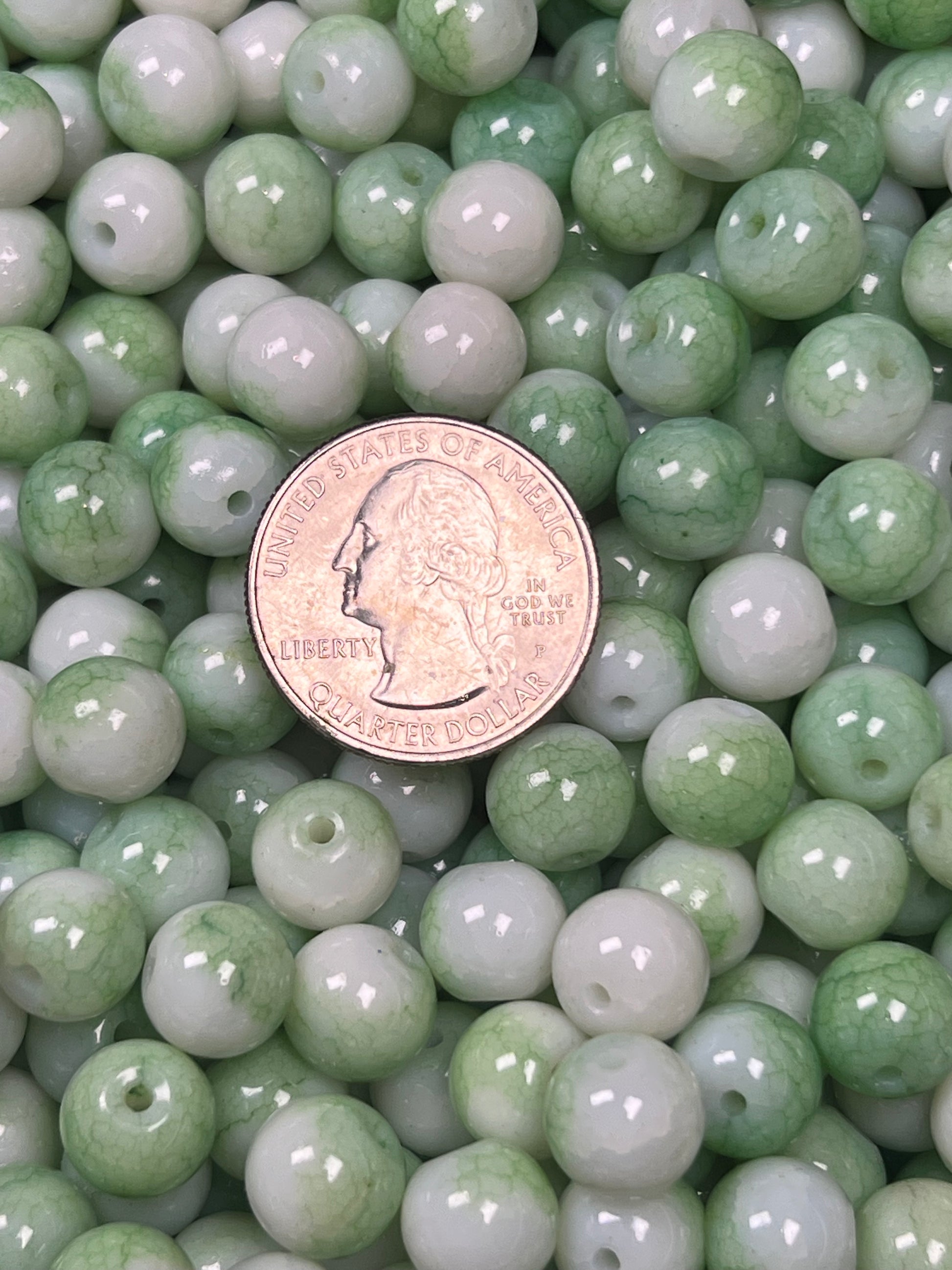 35 10mm Opaque Crackle Glass Beads Medium Aquamarine