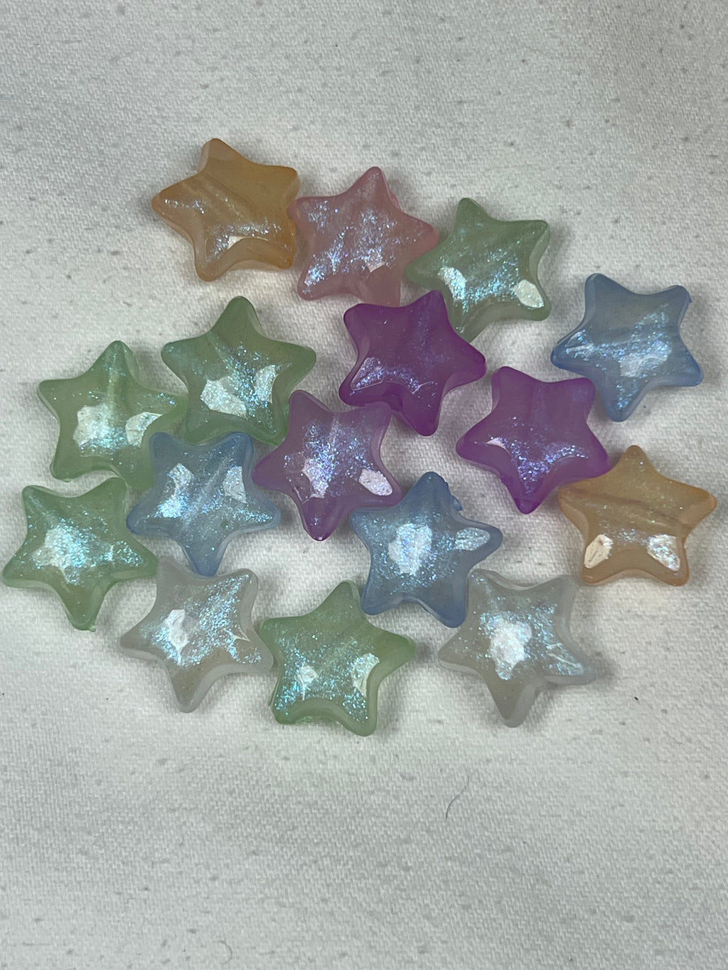 20 Luminous Acrylic Glitter Glow-in-the-Dark Star Beads Mixed Colors