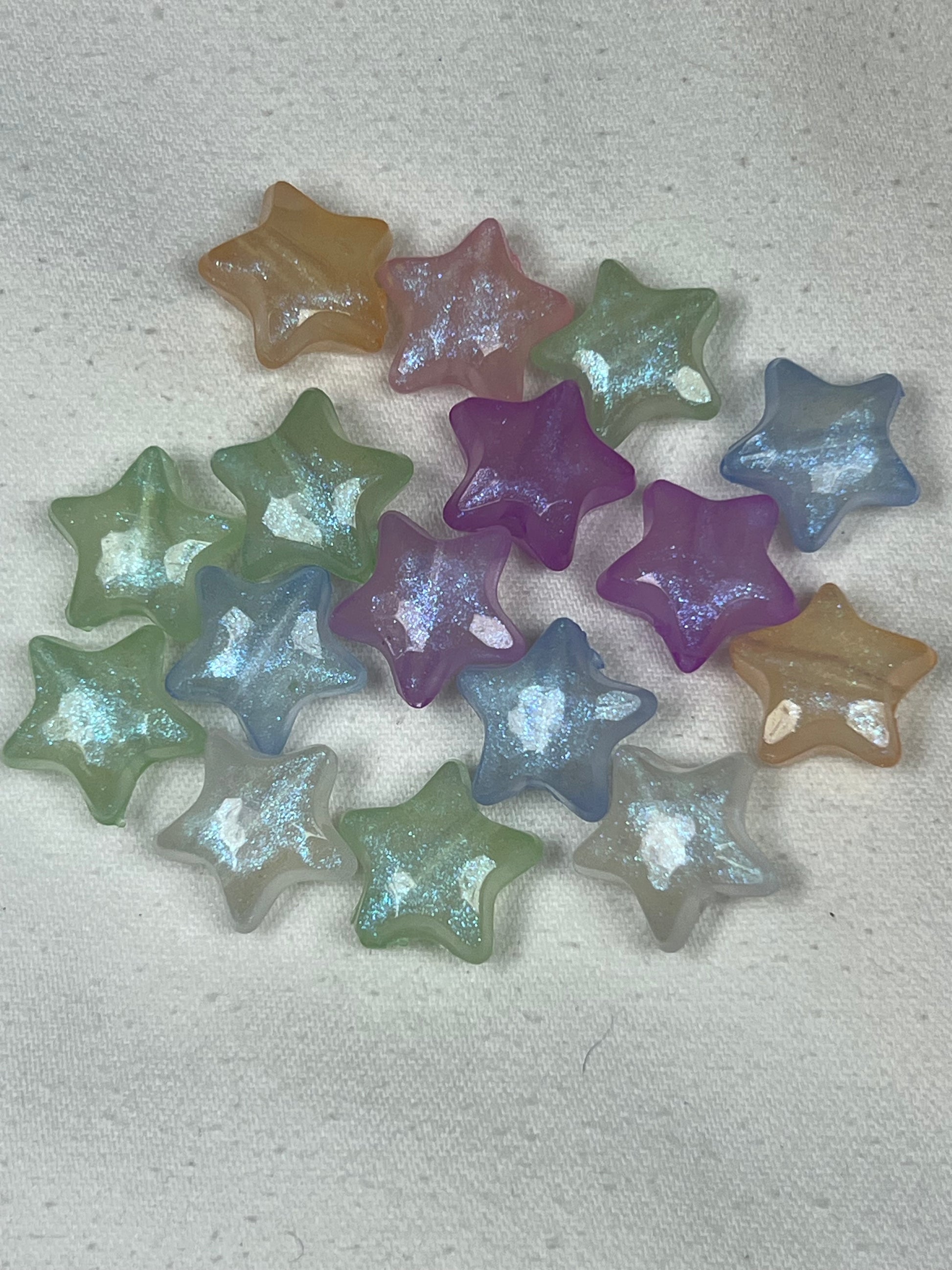 20 Luminous Acrylic Glitter Glow-in-the-Dark Star Beads Mixed Colors