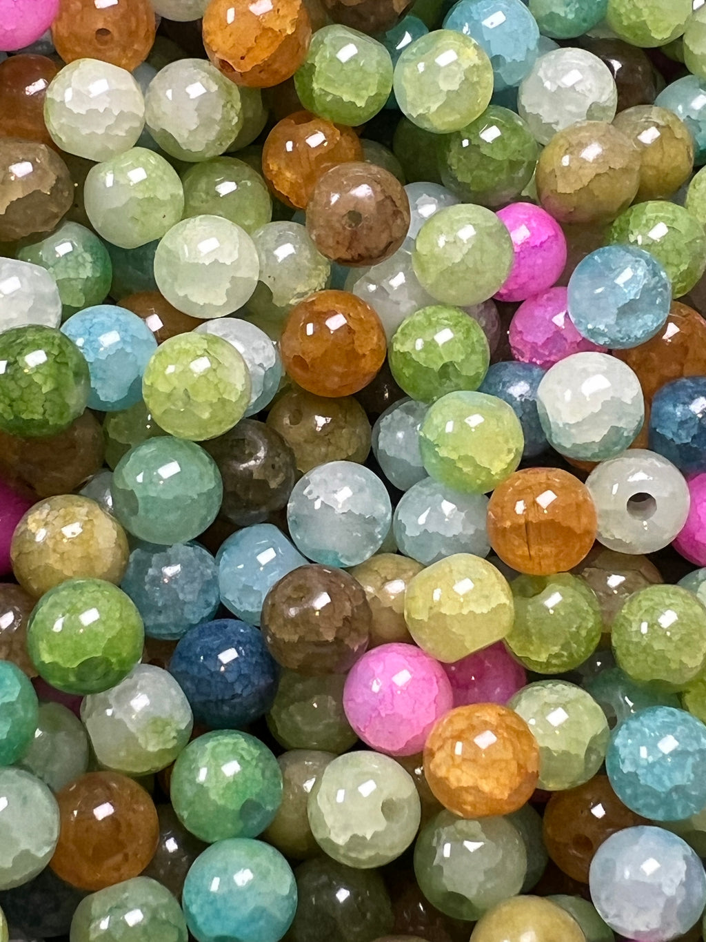 35 10mm Crackle Glass Beads Mixed Colors