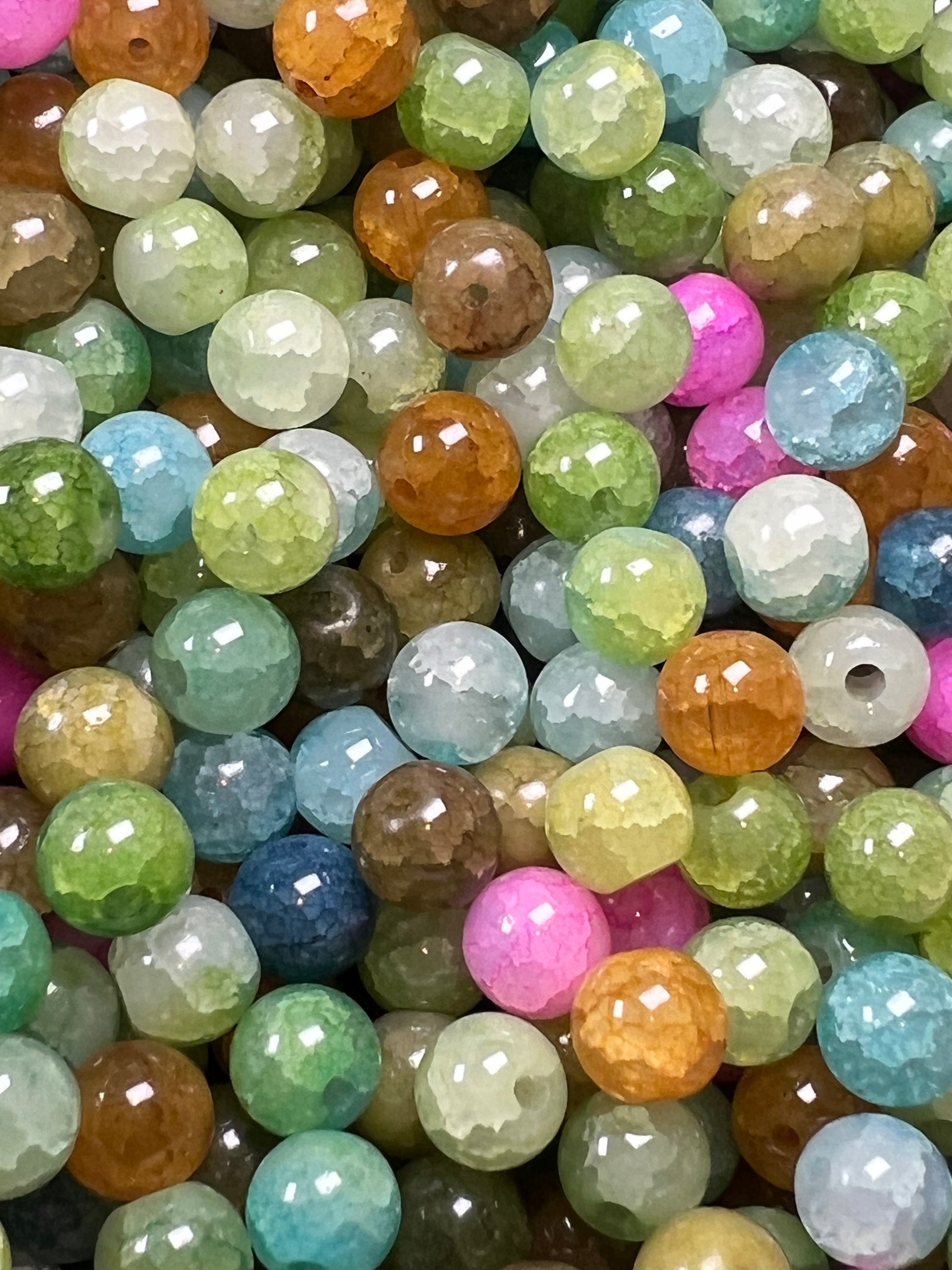 35 10mm Crackle Glass Beads Mixed Colors