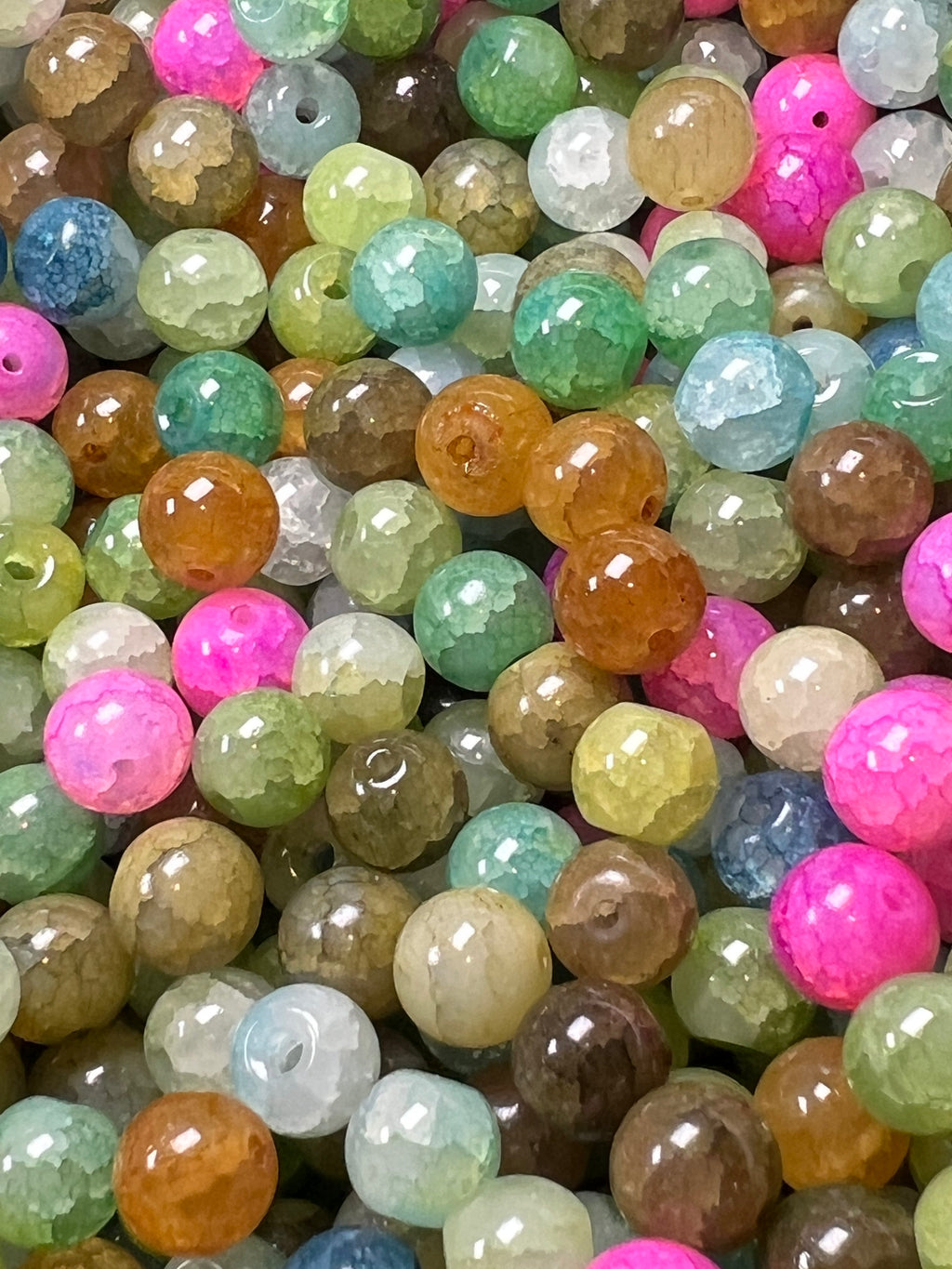 35 10mm Crackle Glass Beads Mixed Colors