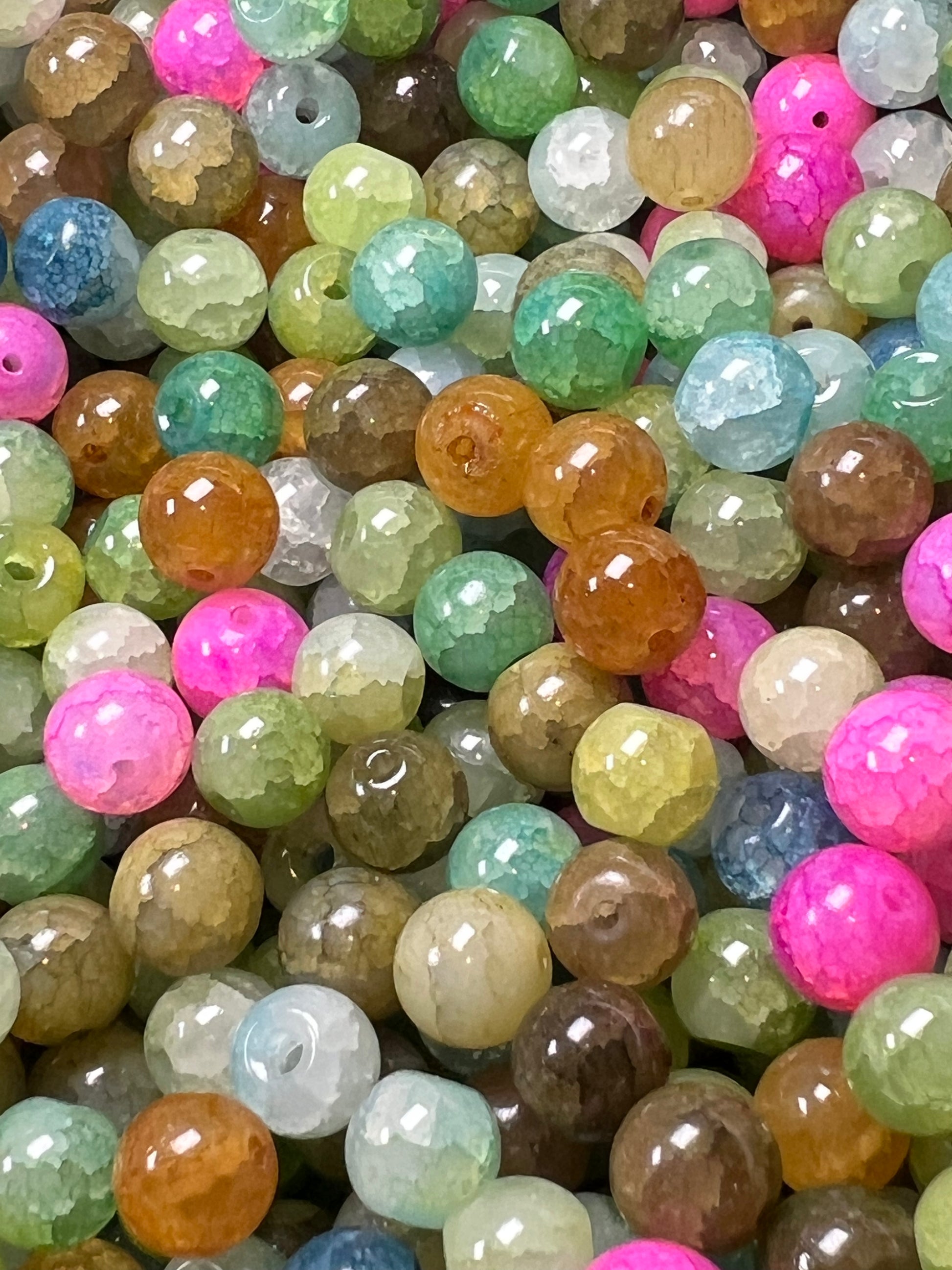 35 10mm Crackle Glass Beads Mixed Colors