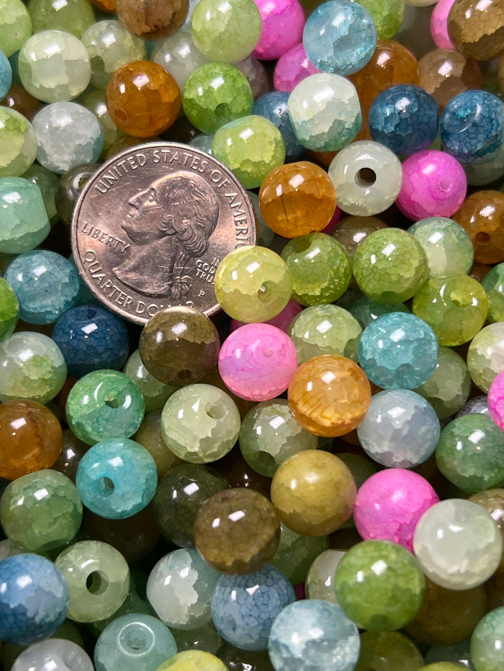 35 10mm Crackle Glass Beads Mixed Colors
