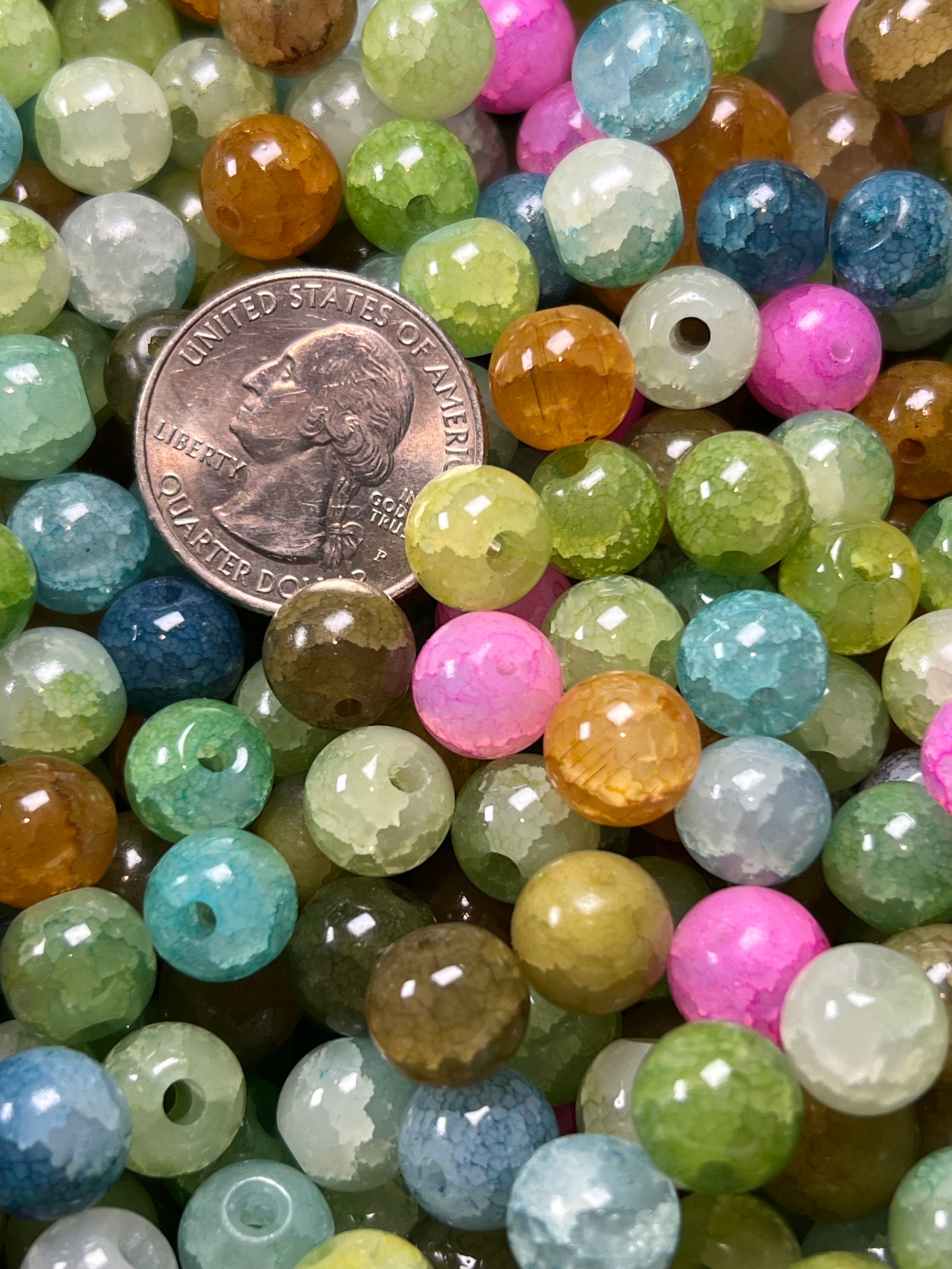 35 10mm Crackle Glass Beads Mixed Colors