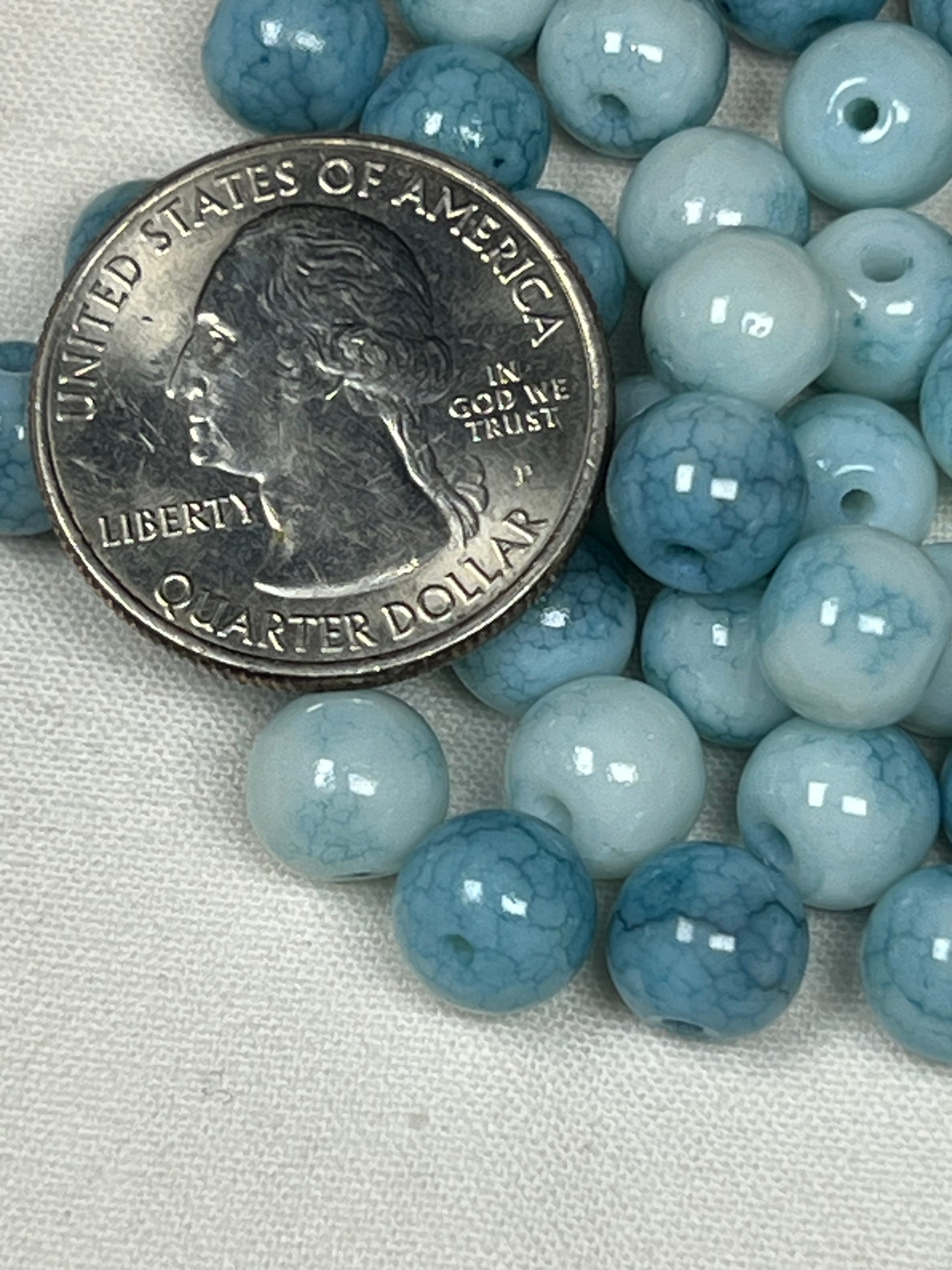 50 8mm Opaque Crackle Glass Beads Pale Turquoise