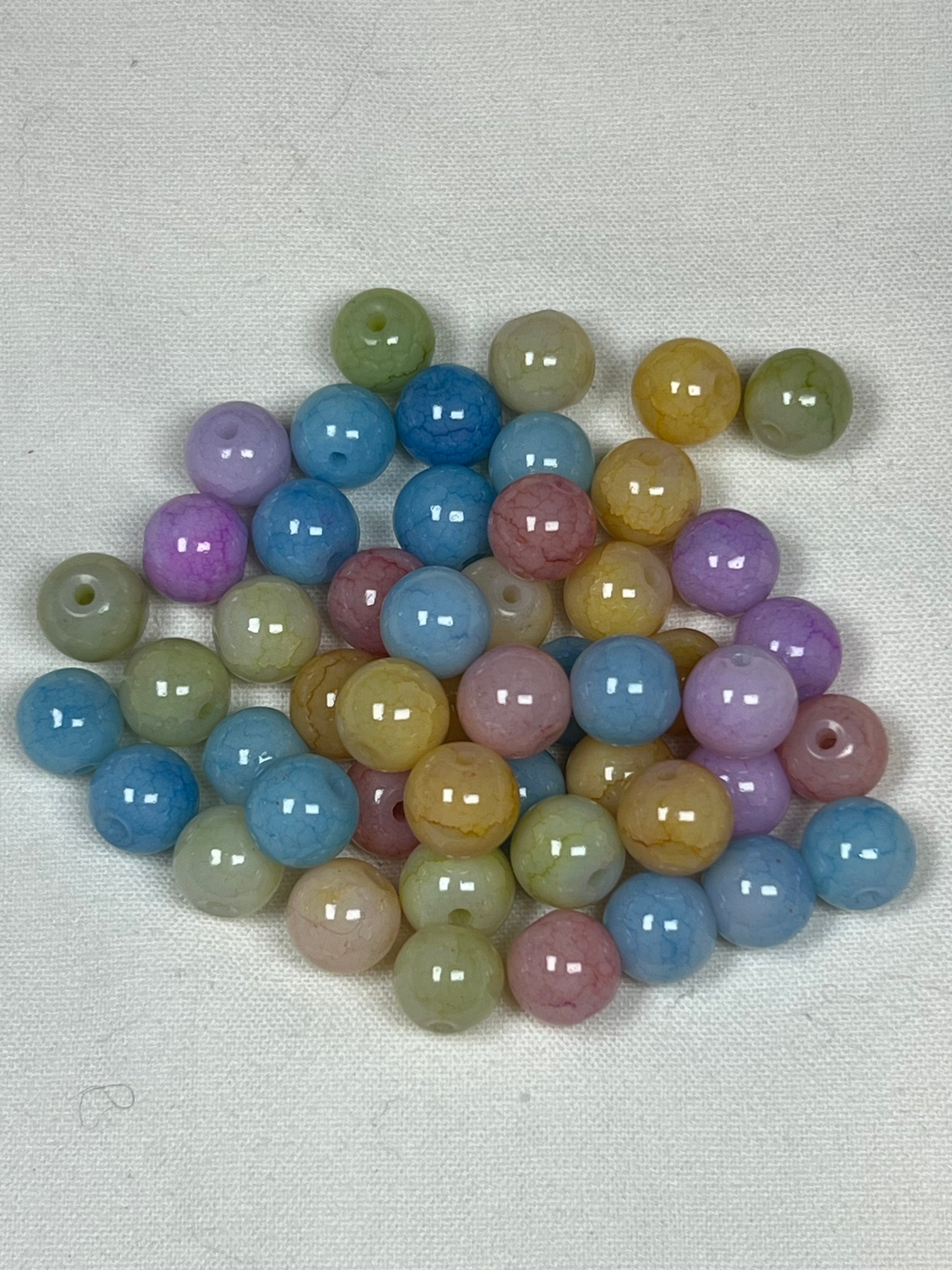50 8mm Opaque Crackle Glass Beads Colorful