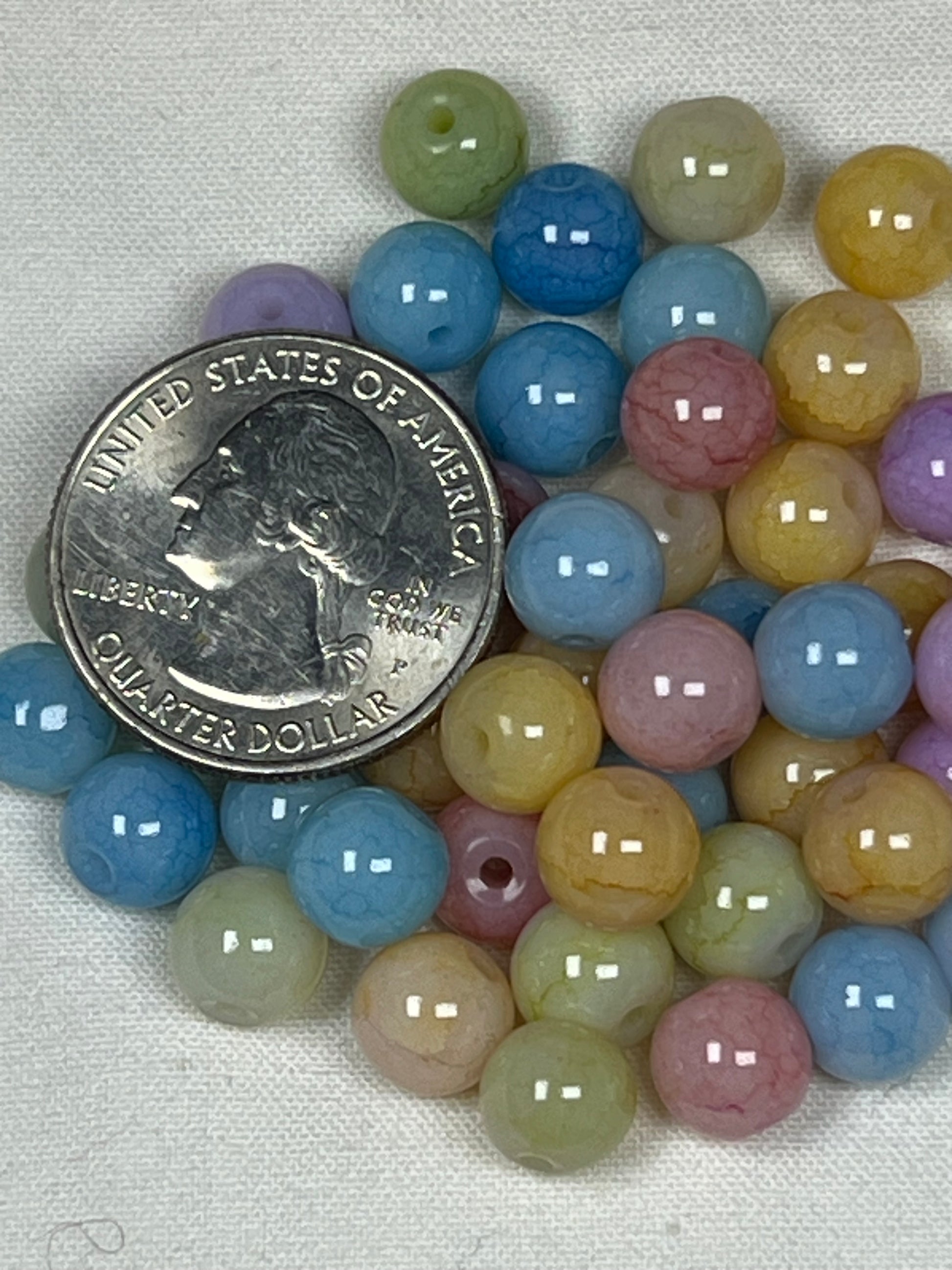 50 8mm Opaque Crackle Glass Beads Colorful