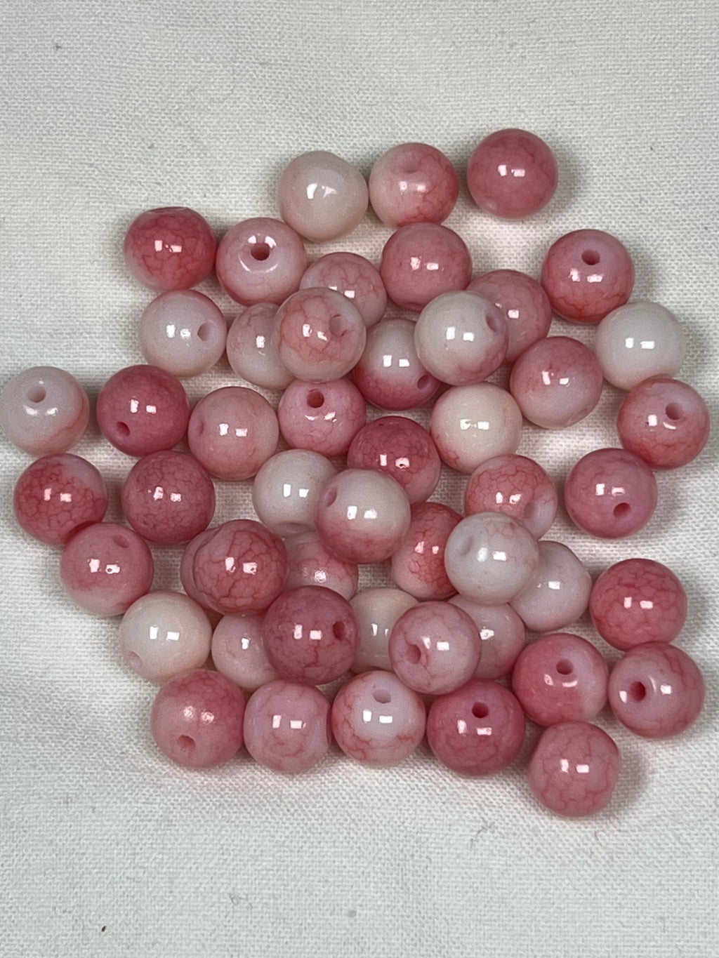 50 8mm Opaque Crackle Glass Beads Flamingo
