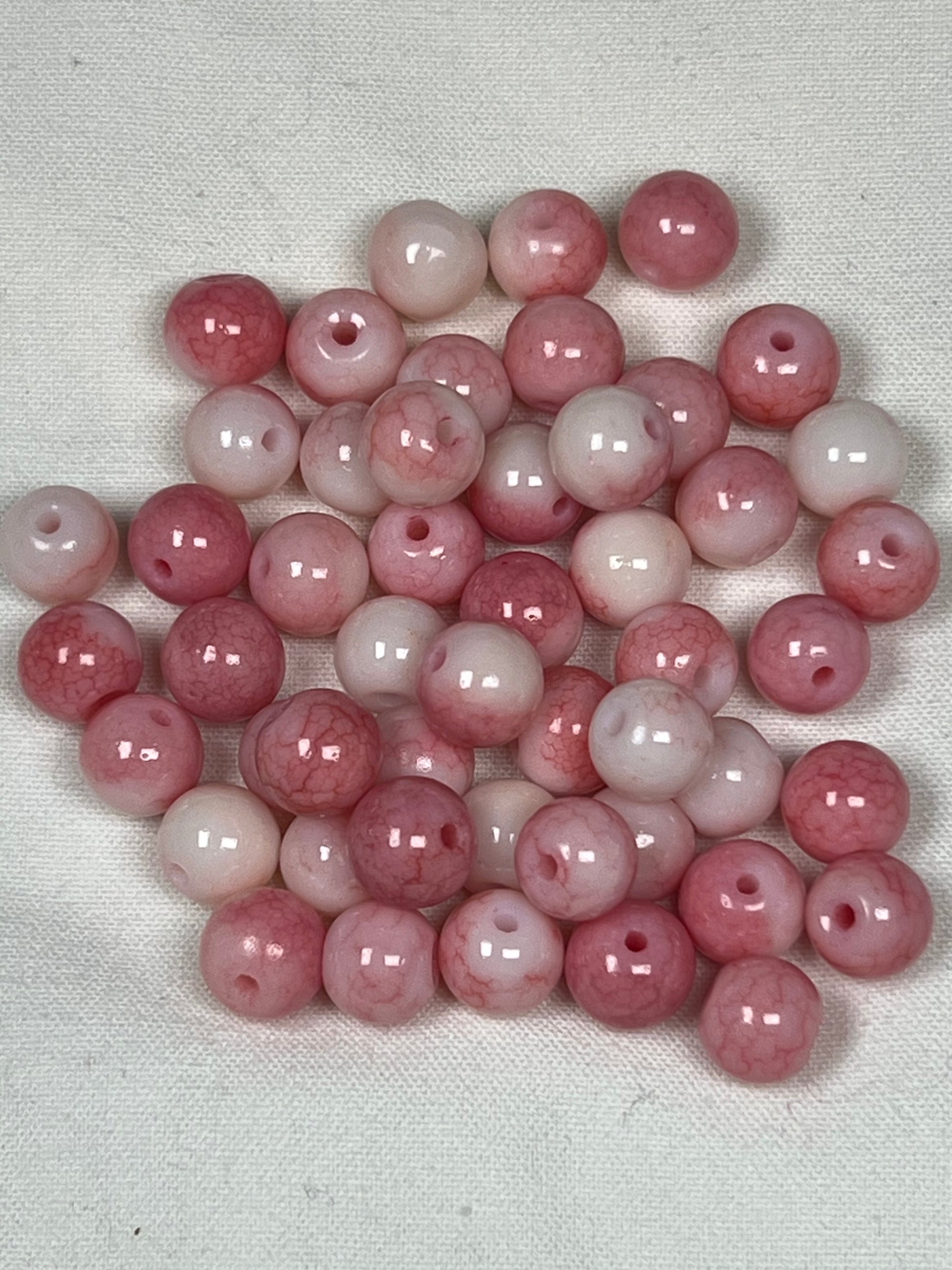 50 8mm Opaque Crackle Glass Beads Flamingo