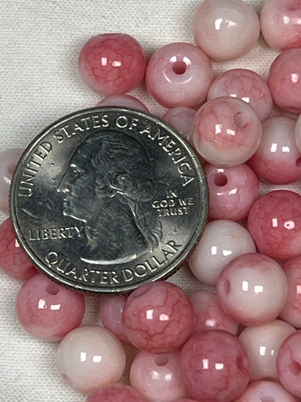 50 8mm Opaque Crackle Glass Beads Flamingo