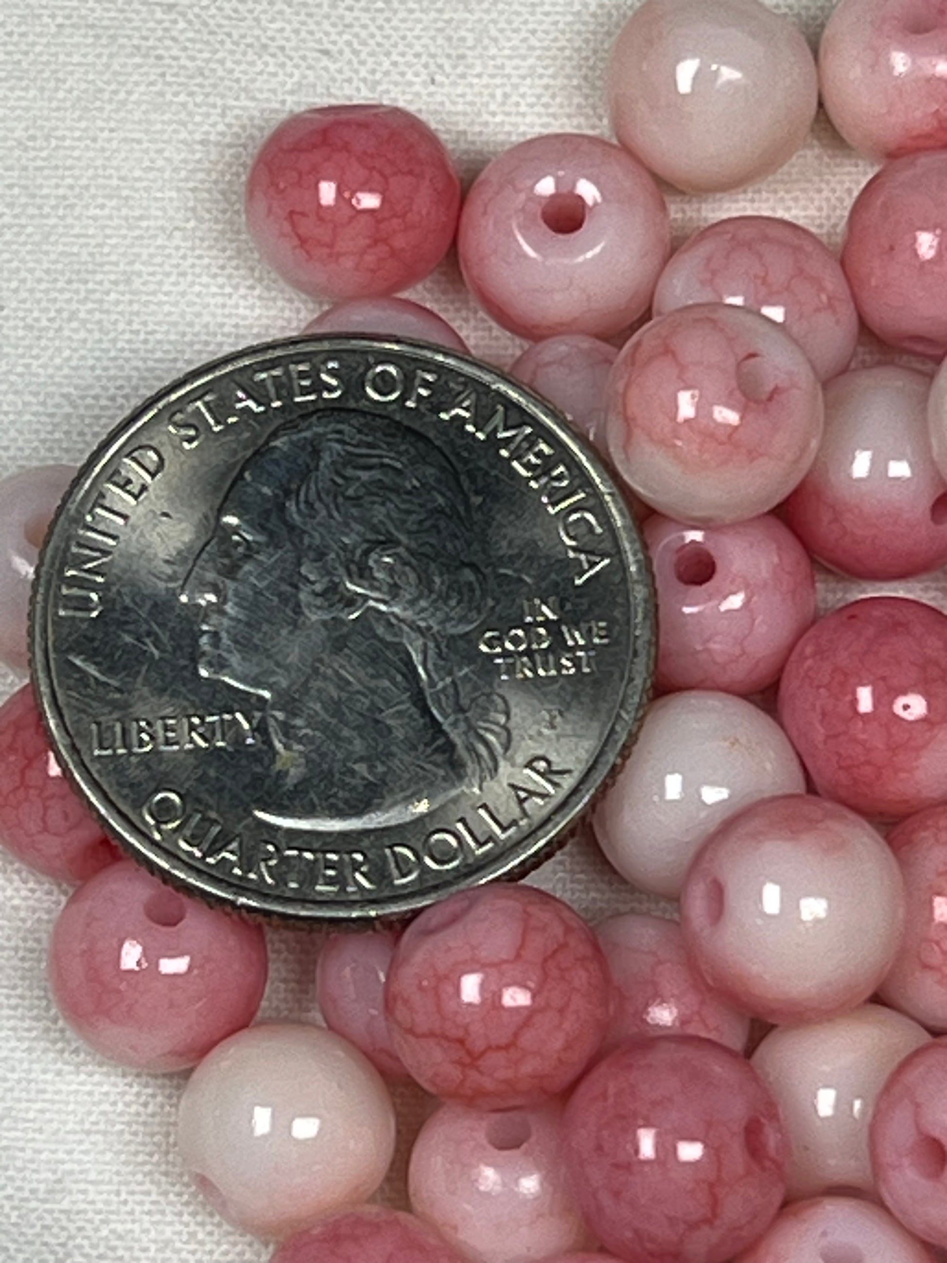 50 8mm Opaque Crackle Glass Beads Flamingo