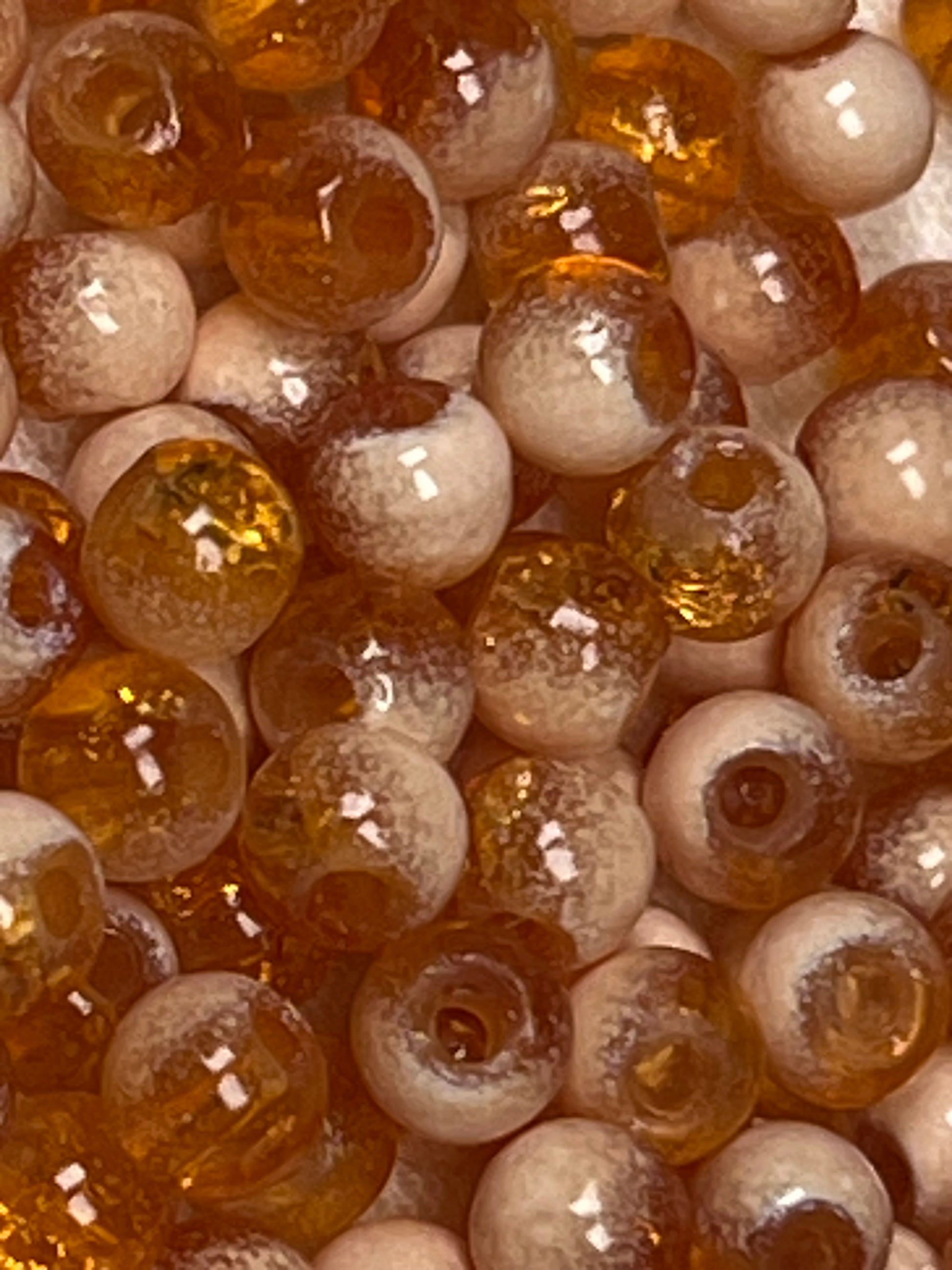 300 4.5mm orange-red and white crackle glass beads.
