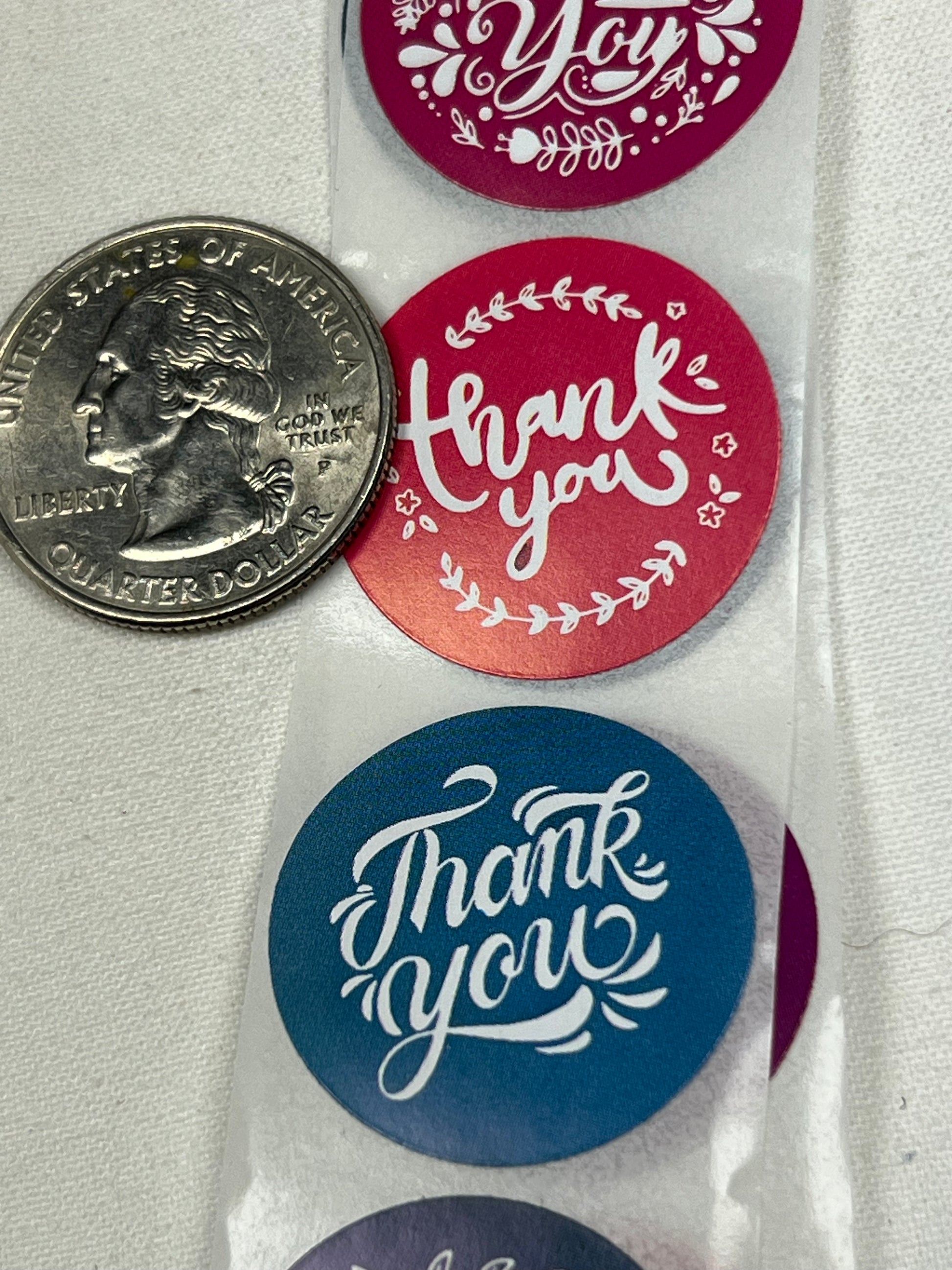 1" Thank You Stickers 8 Different Patterns 500/Roll
