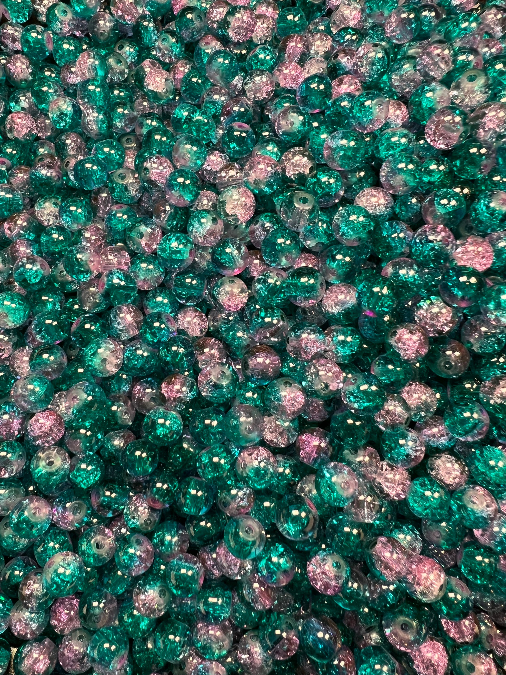 50 8mm Two-Tone Crackle Glass Beads Seashell
