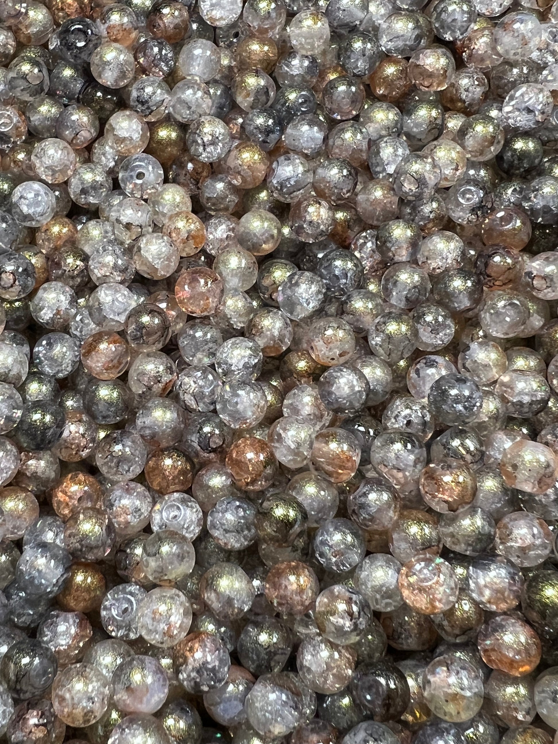 50 8mm Crackle Glass Beads w/Gold Powder Moccasin