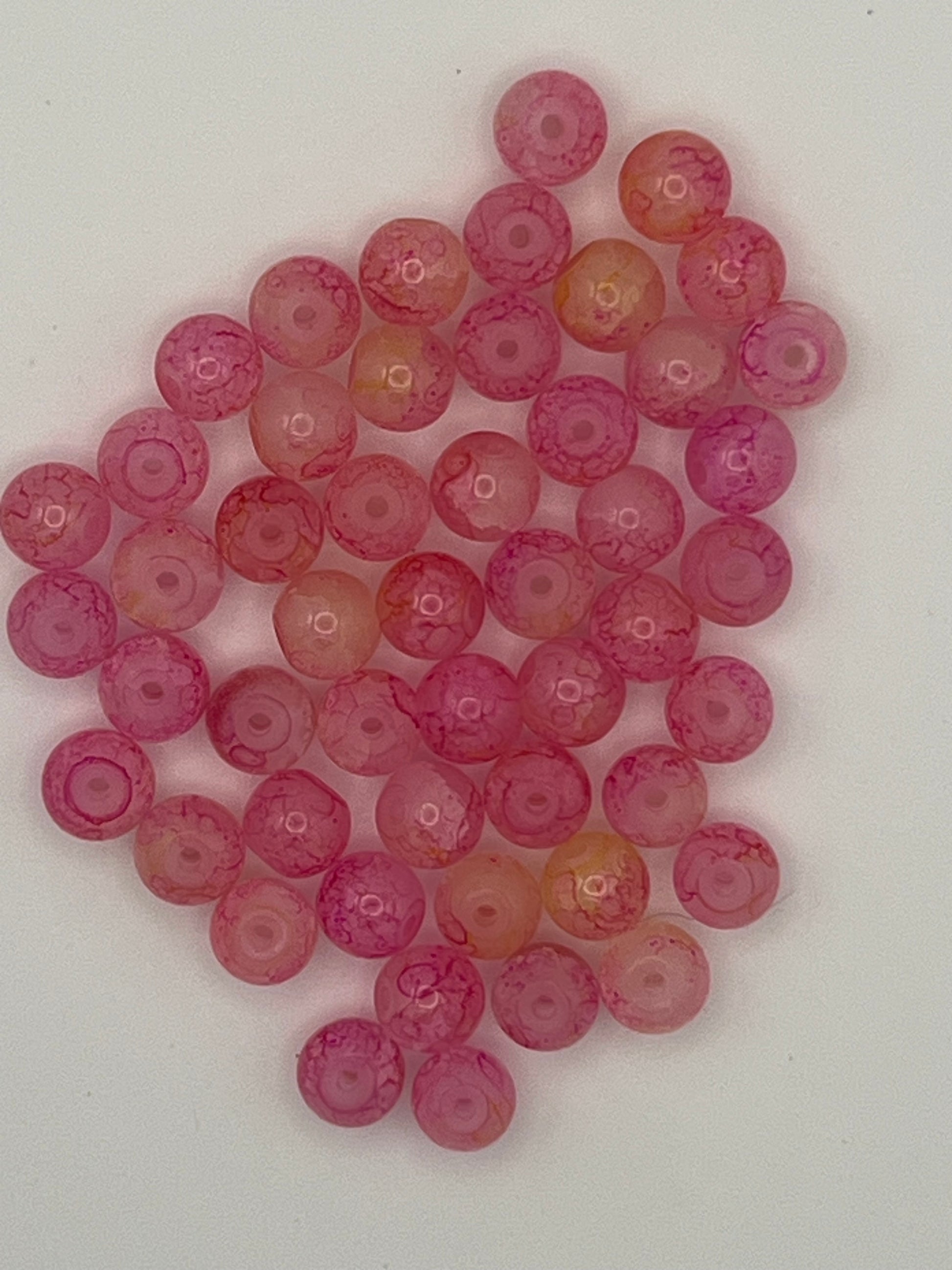 50 8mm Painted Molted Glass Beads Pink Lemonade
