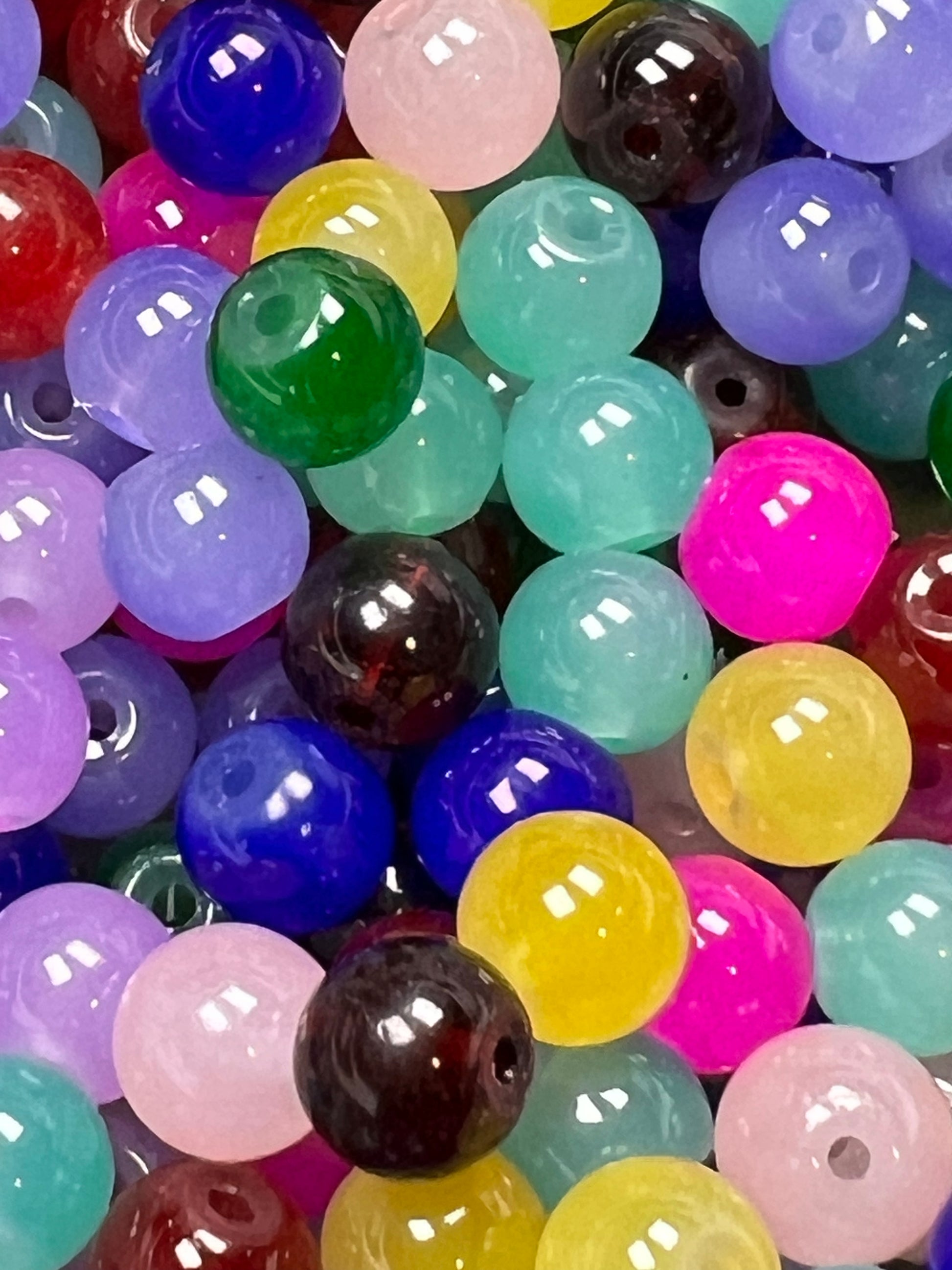 50 8mm Imitation Jade Glass Beads Mixed Colors