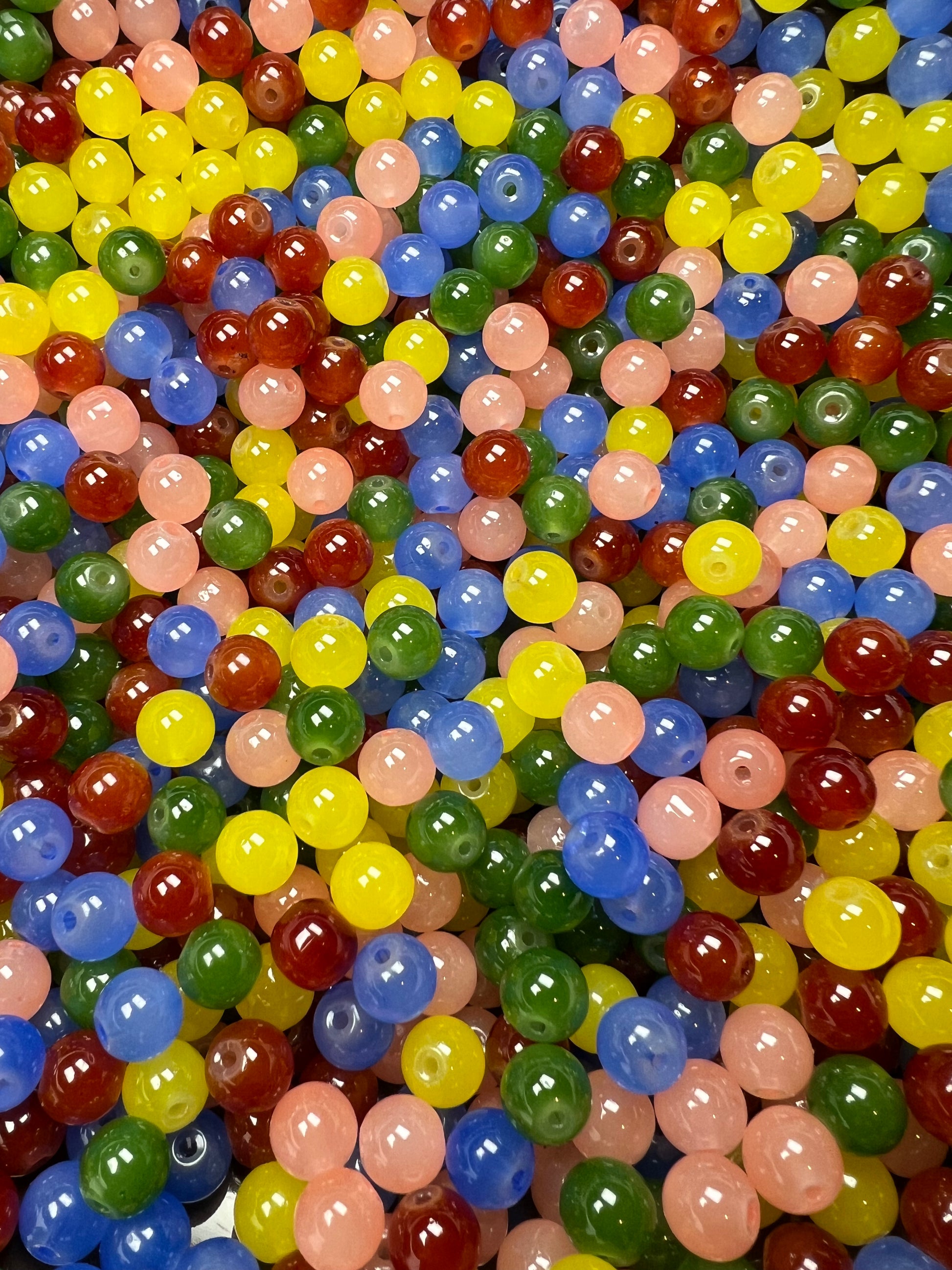 35 10mm Imitation Jade Glass Beads Mixed Colors