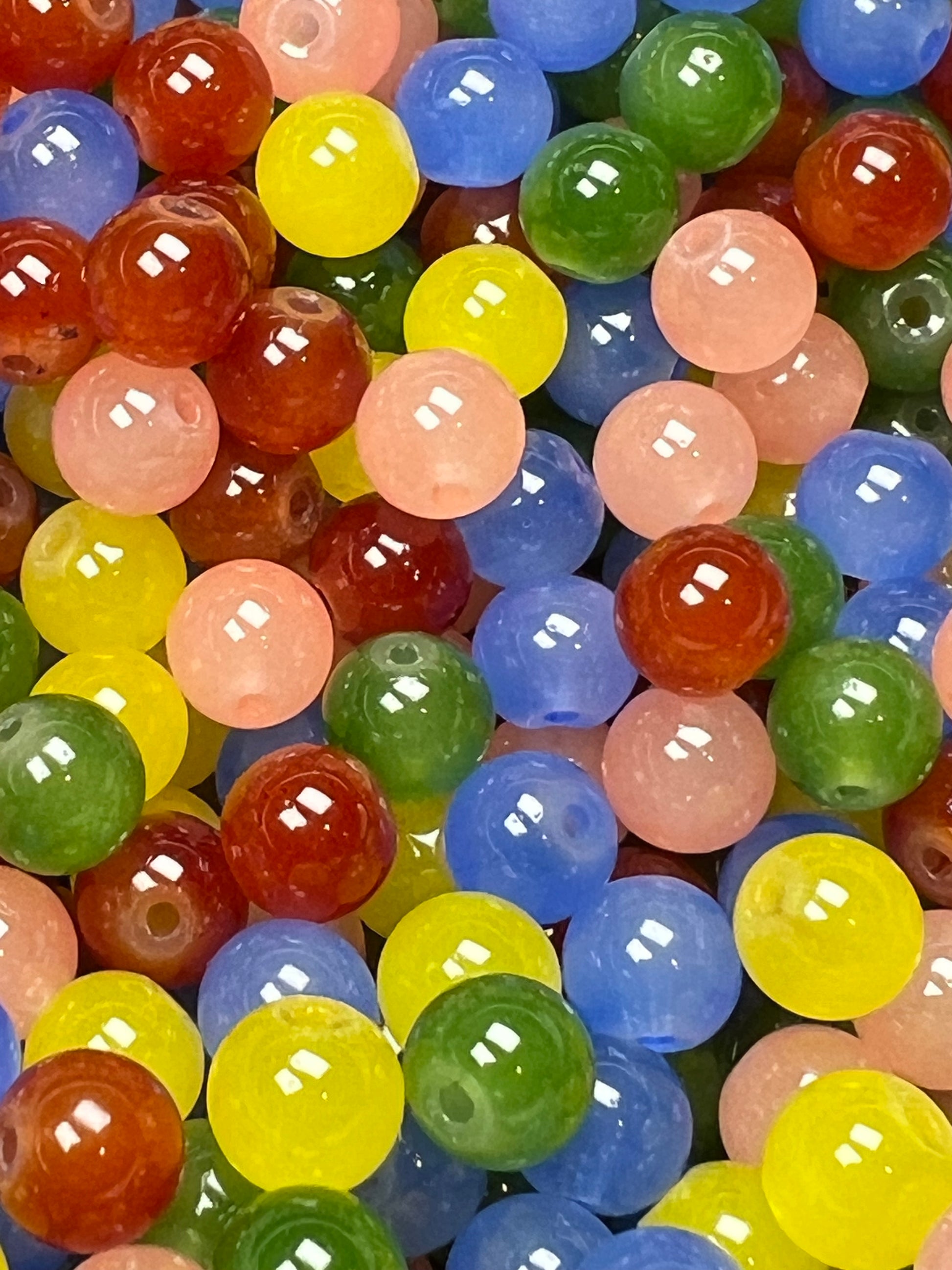 35 10mm Imitation Jade Glass Beads Mixed Colors