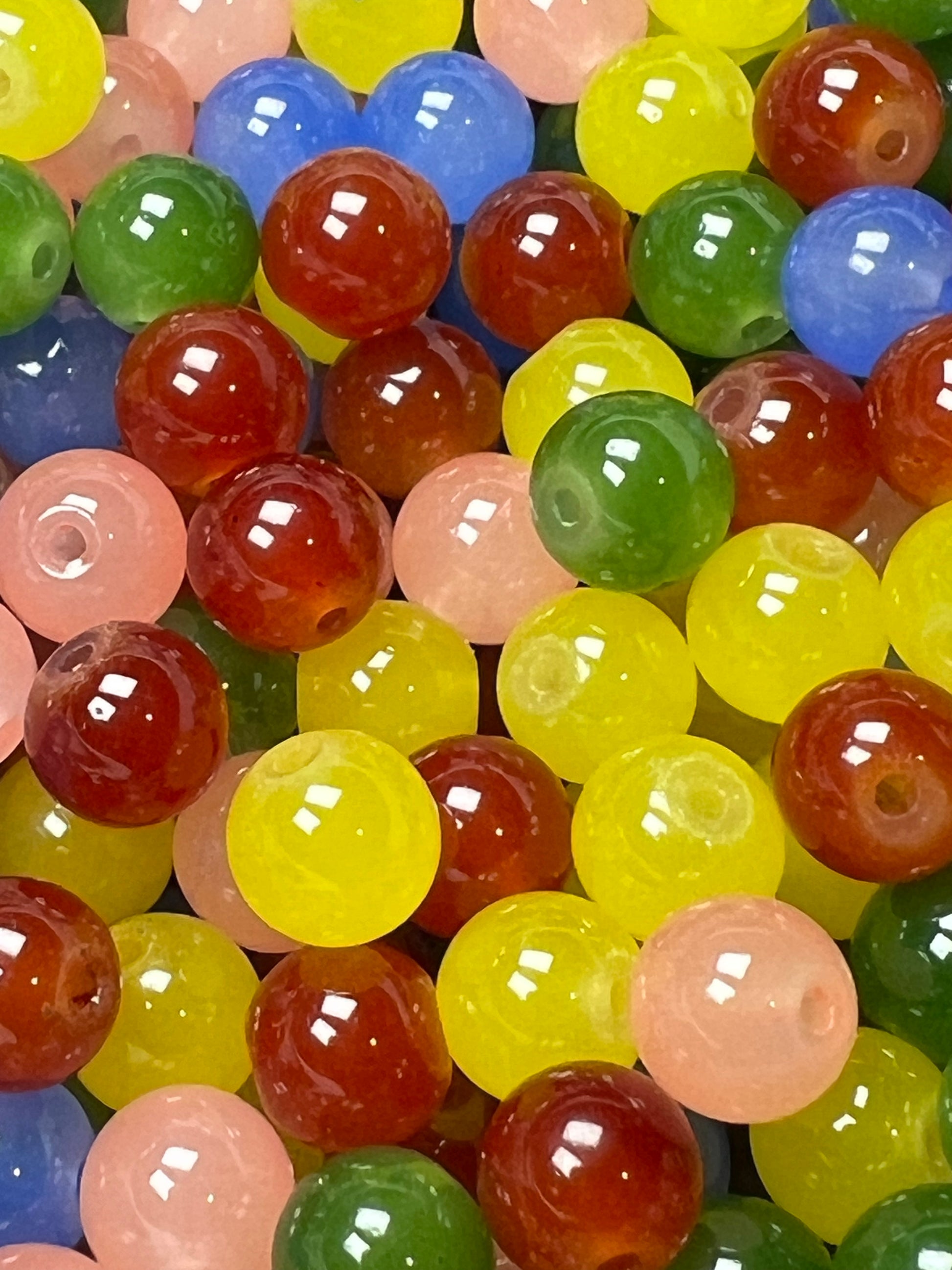 35 10mm Imitation Jade Glass Beads Mixed Colors