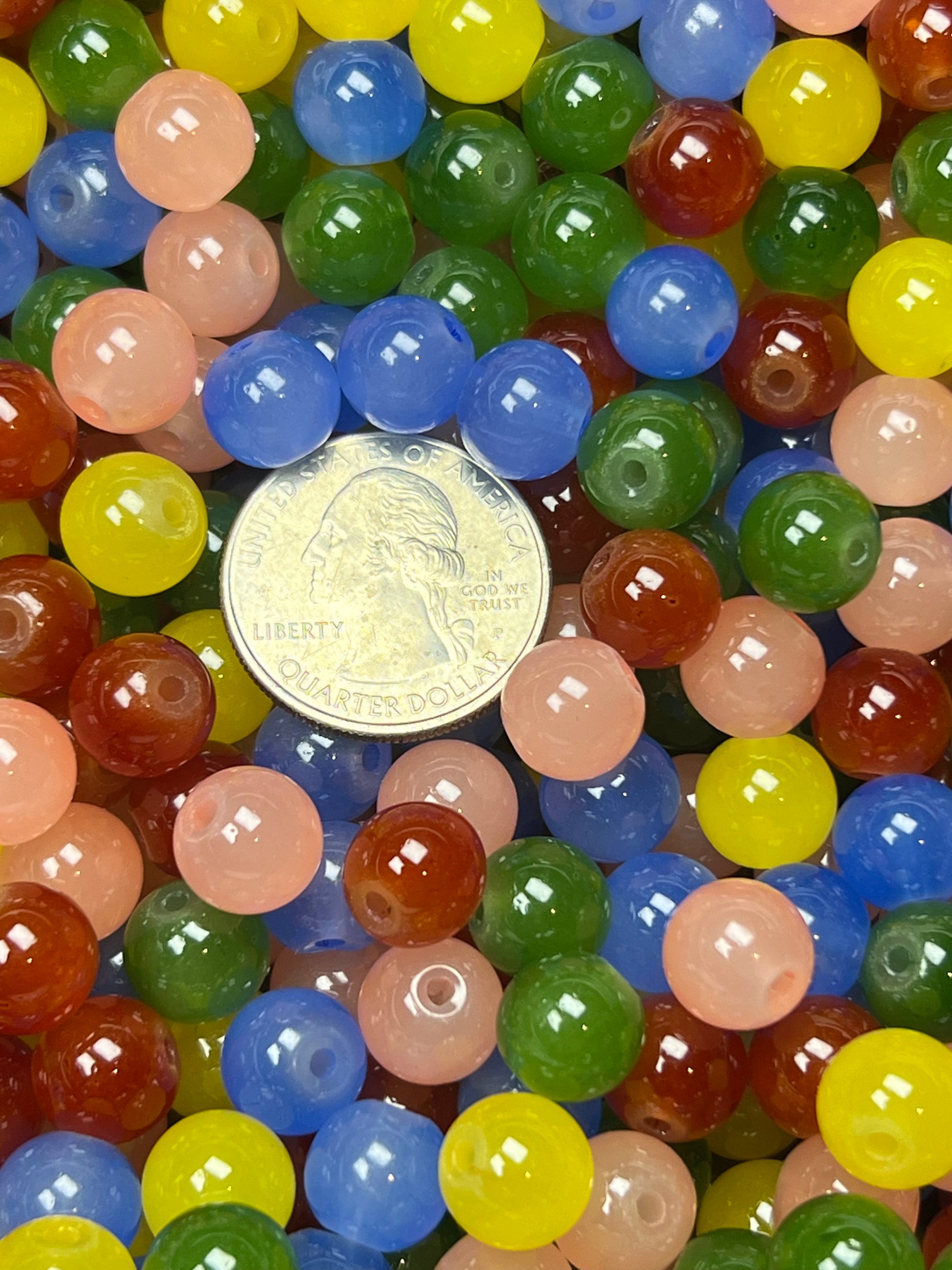 35 10mm Imitation Jade Glass Beads Mixed Colors
