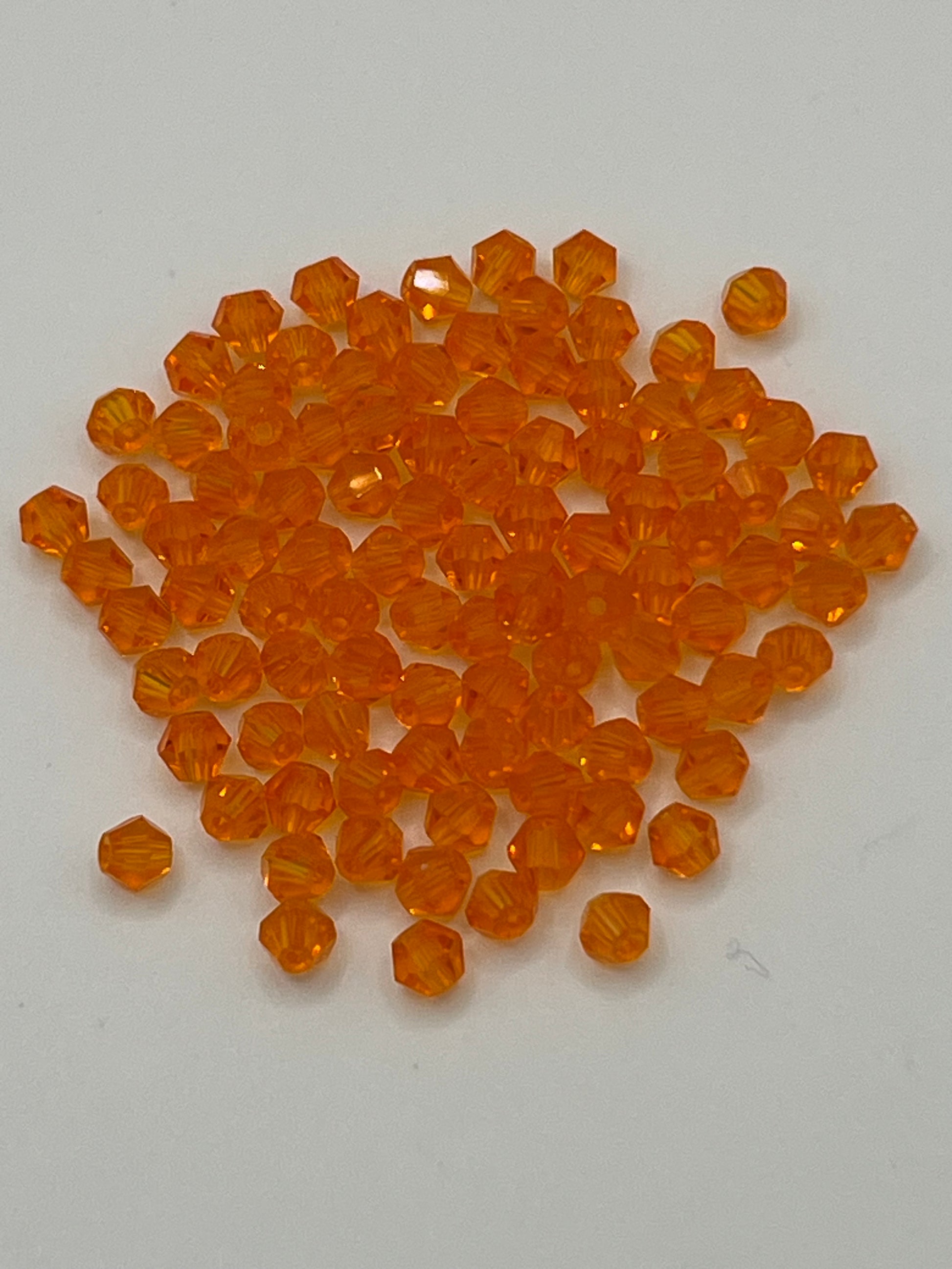 100 4mm Glass Faceted Bicone Beads Orange