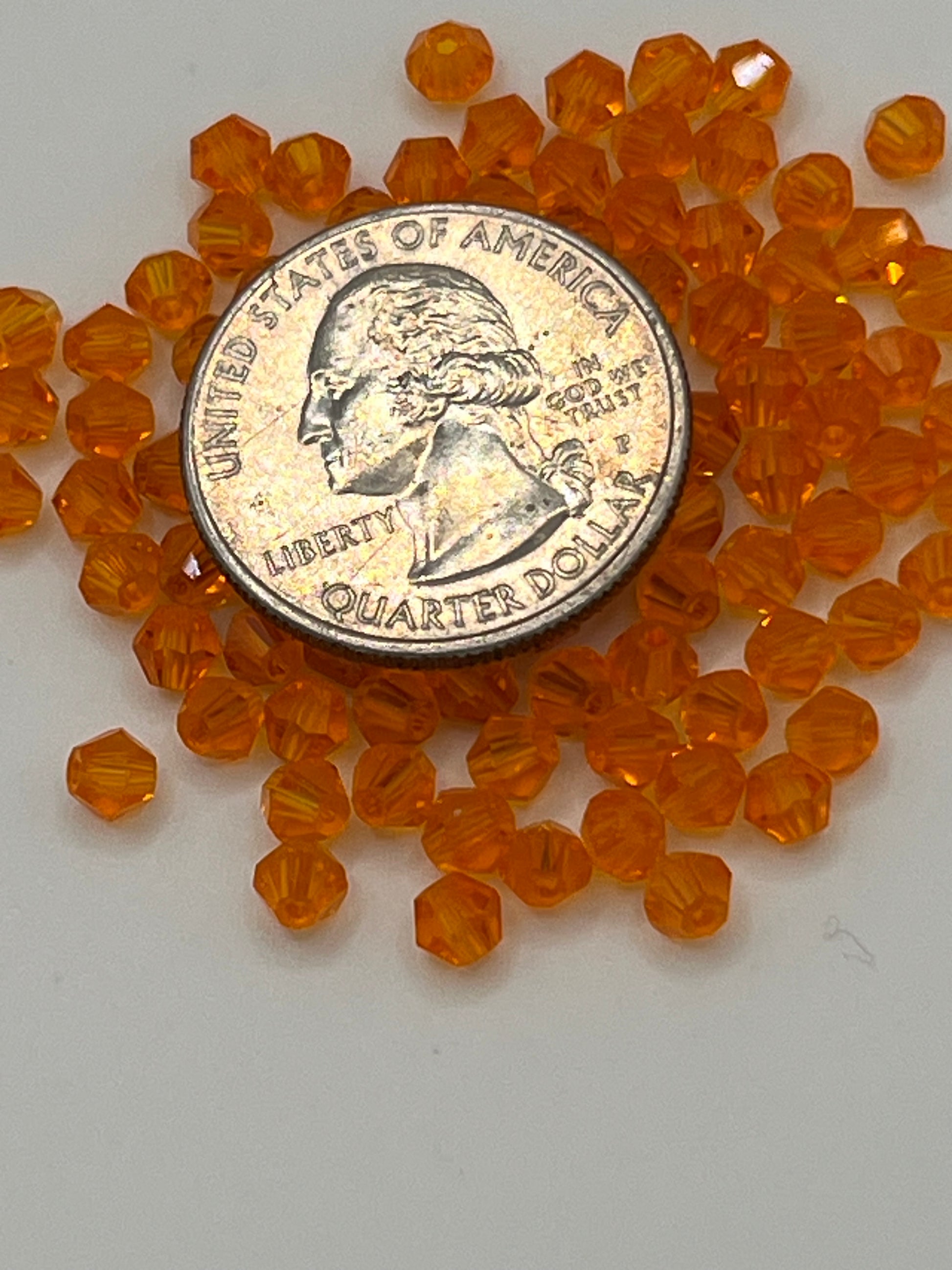 100 4mm Glass Faceted Bicone Beads Orange