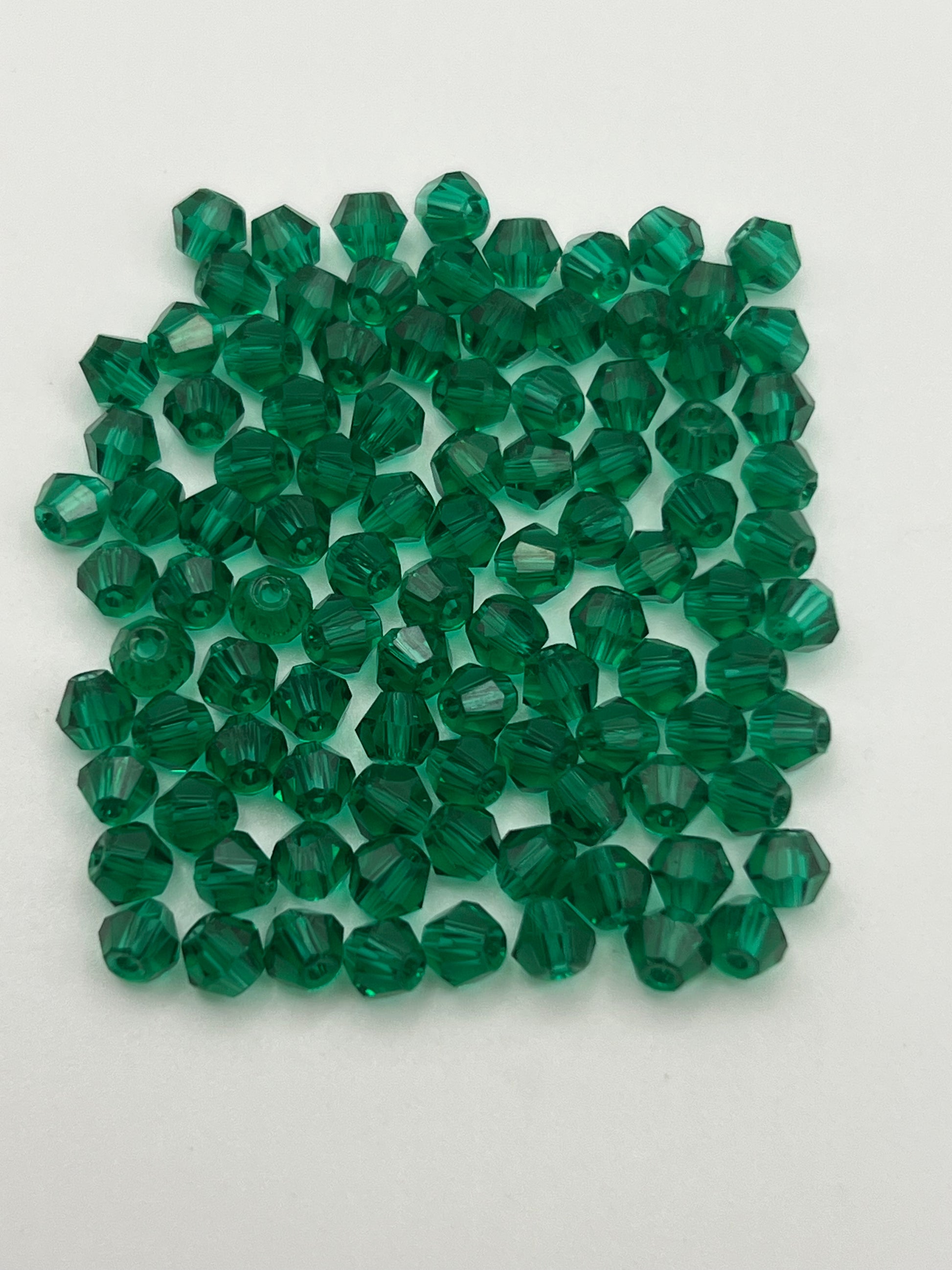 100 4mm Glass Faceted Bicone Beads Green